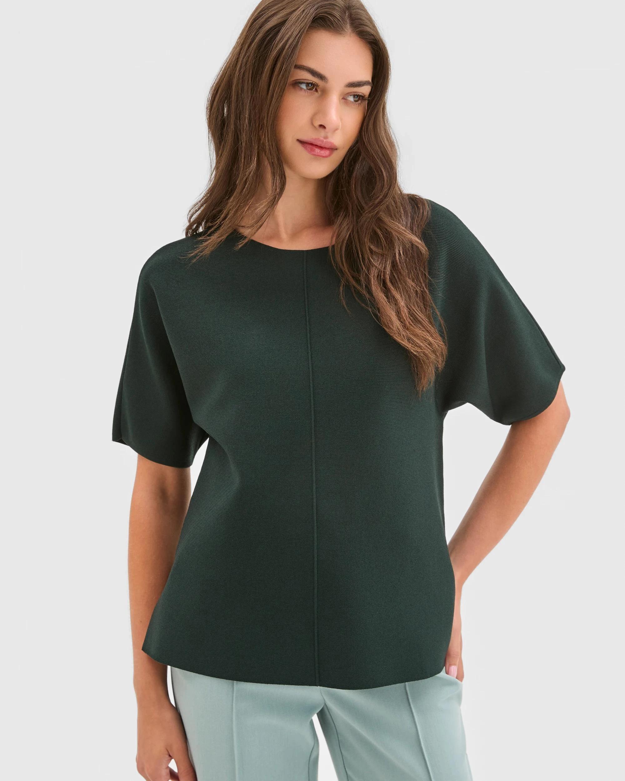 1 Target Petites Petites Short Sleeve Crepe Knit Top MIDNIGHT JADE, 1 of 5
