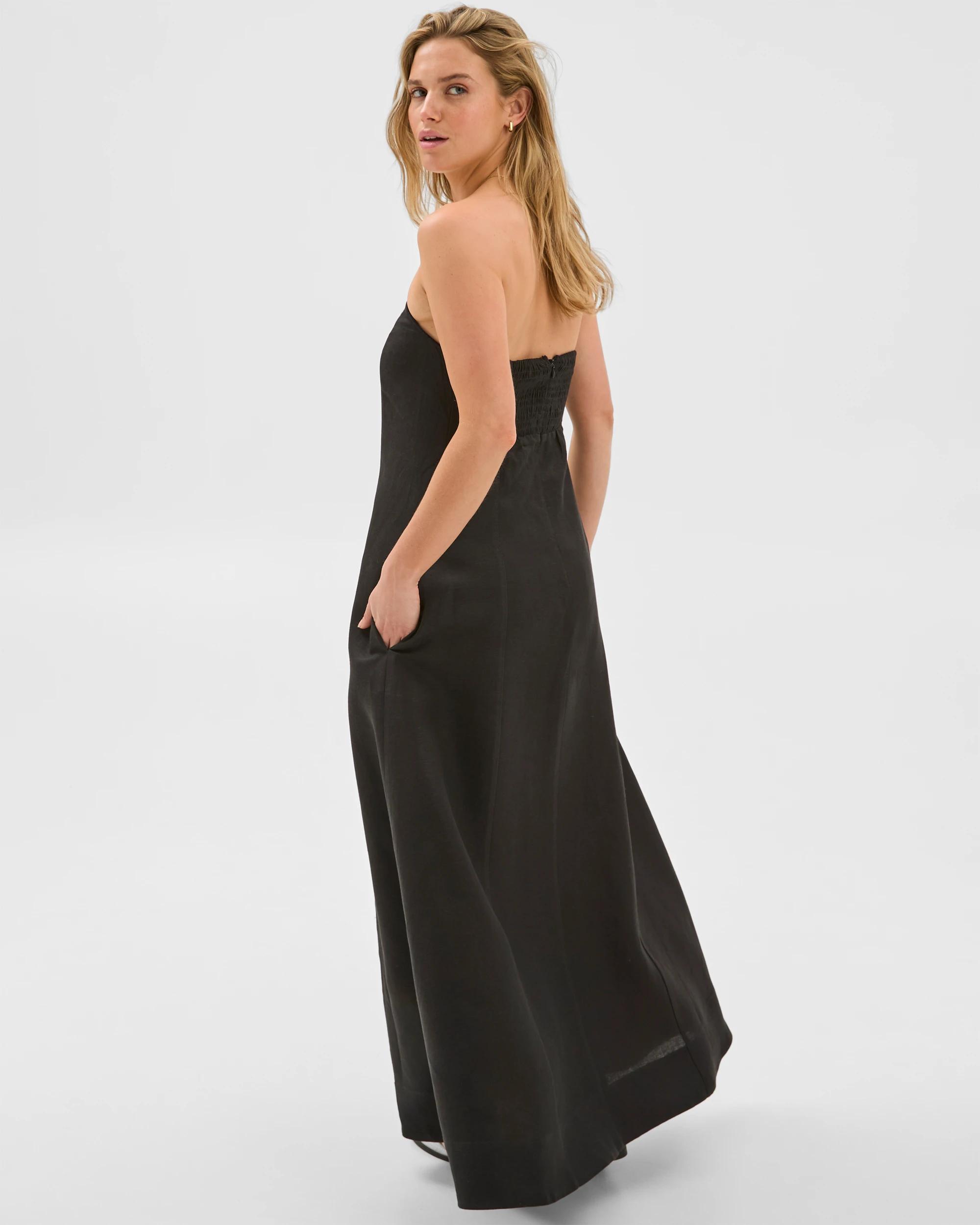 6 Lily Loves European Linen Blend Strapless Maxi Dress BLACK, 6 of 6