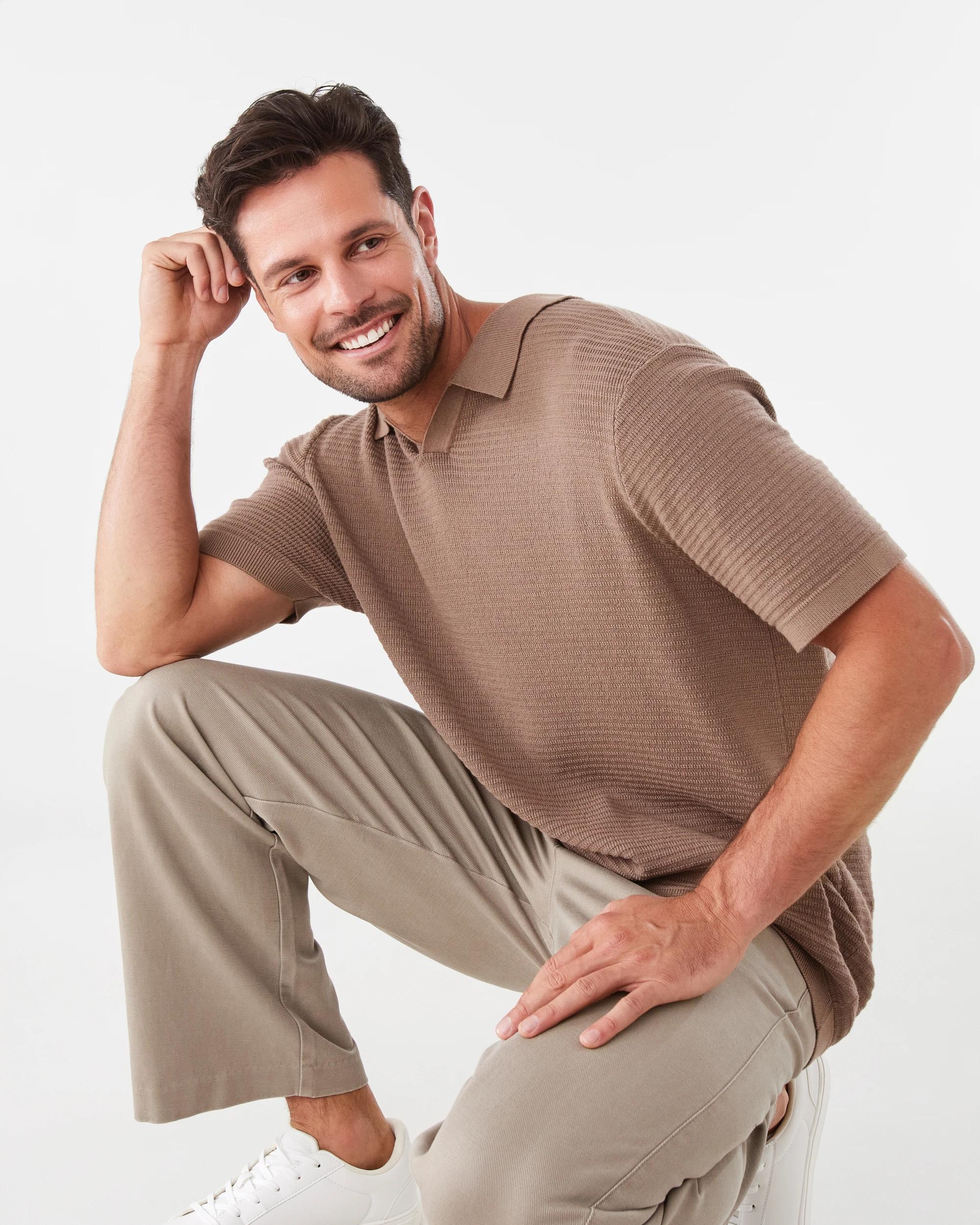 8 True Knit Textured Polo Shirt Brn Toffee, 8 of 8