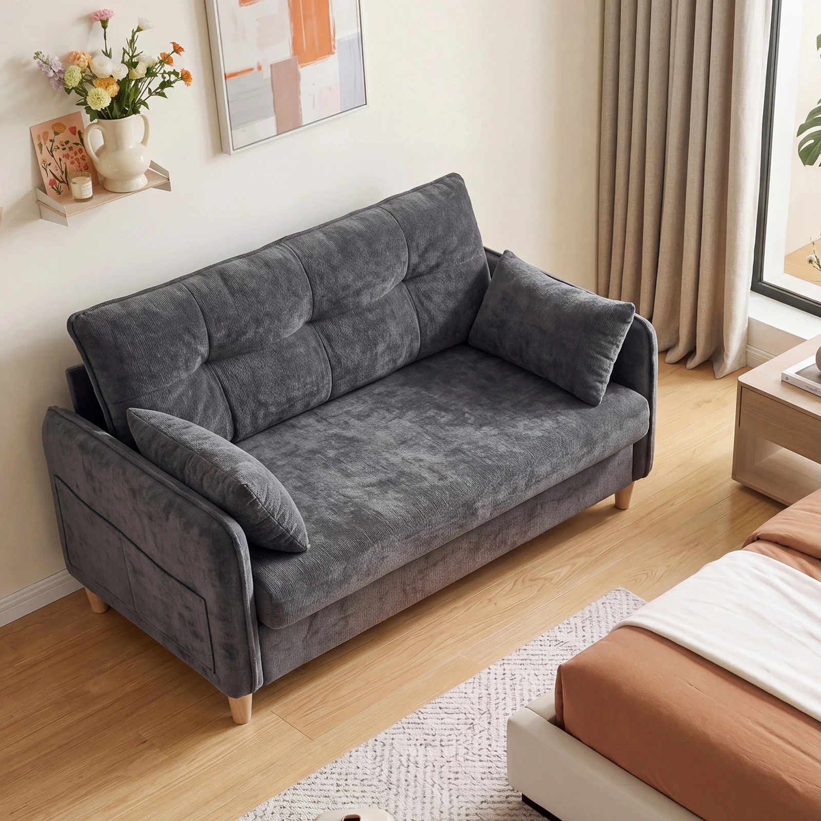 7 Advwin Loveseat Sofa 127cm 2-Seater Chenille Fabric Button Tufted Upholstered Small Couch - Grey, 7 of 8