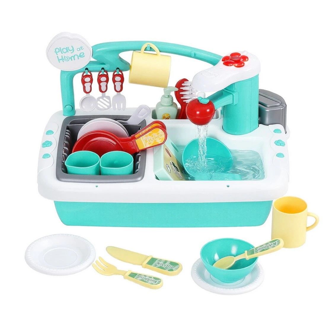 3 Keezi Kids Kitchen Play Set Play Pretend Sink Dishwasher Toys Green - Multi, 3 of 8