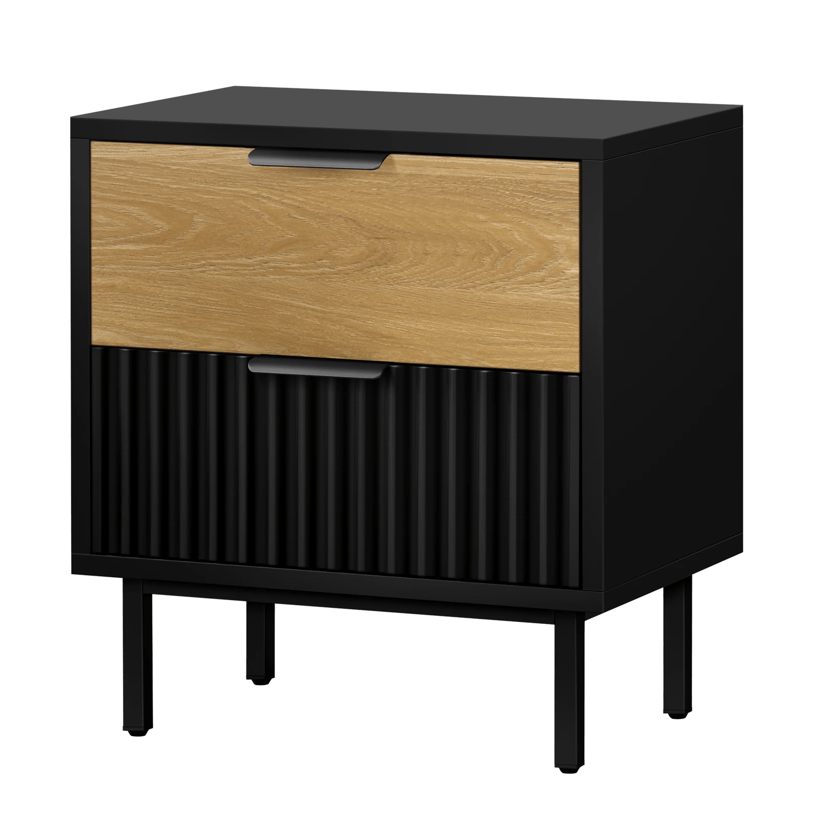 1 Alfordson Bedside Table Nightstand 2 Drawers Side Storage Cabinet - Black Wood, 1 of 10