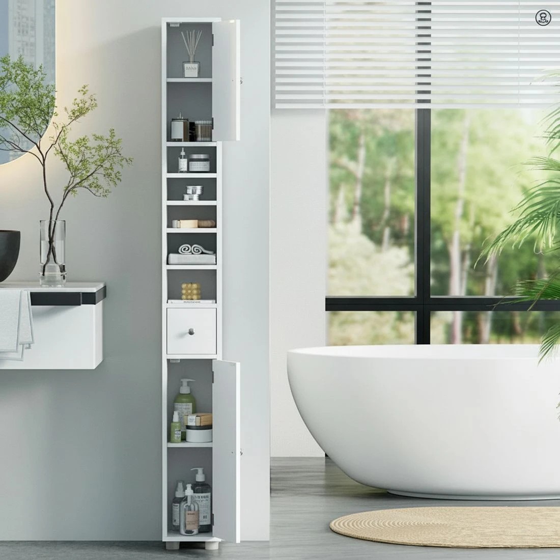 6 Artiss Tall Bathroom Storage Cabinet 180cm Slim Linen Tower Adjustable Shelves Durable Space Saving Organizer - white, 6 of 8