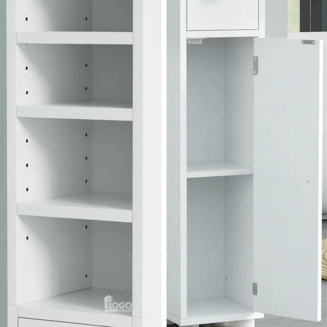 6 Artiss Tall Bathroom Storage Cabinet 180cm Slim Linen Tower Adjustable Shelves Durable Space Saving Organizer - white, 6 of 8