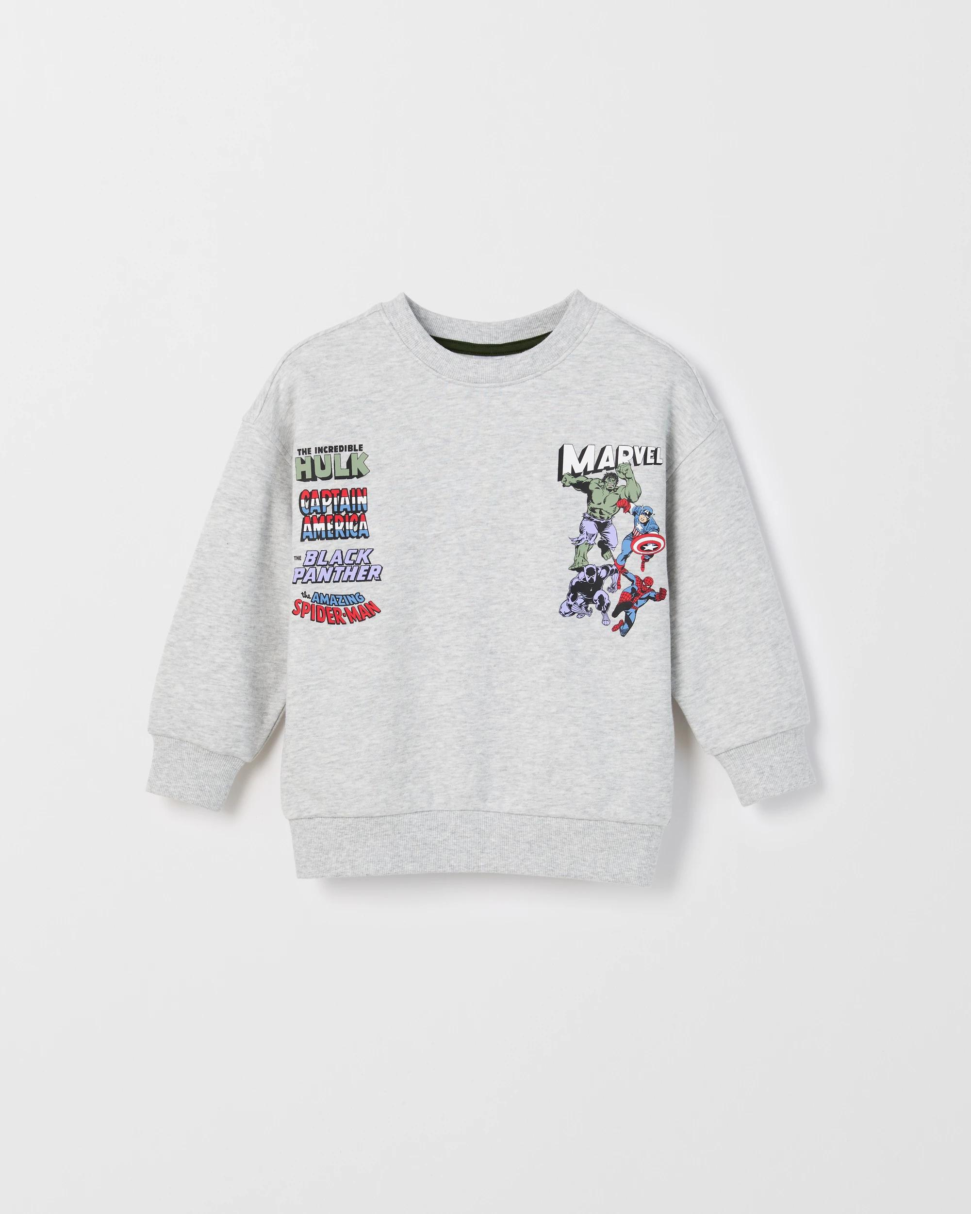 1 Disney Marvel Australian Cotton Blend Long Sleeve Sweat Top GREY MARLE, 1 of 3