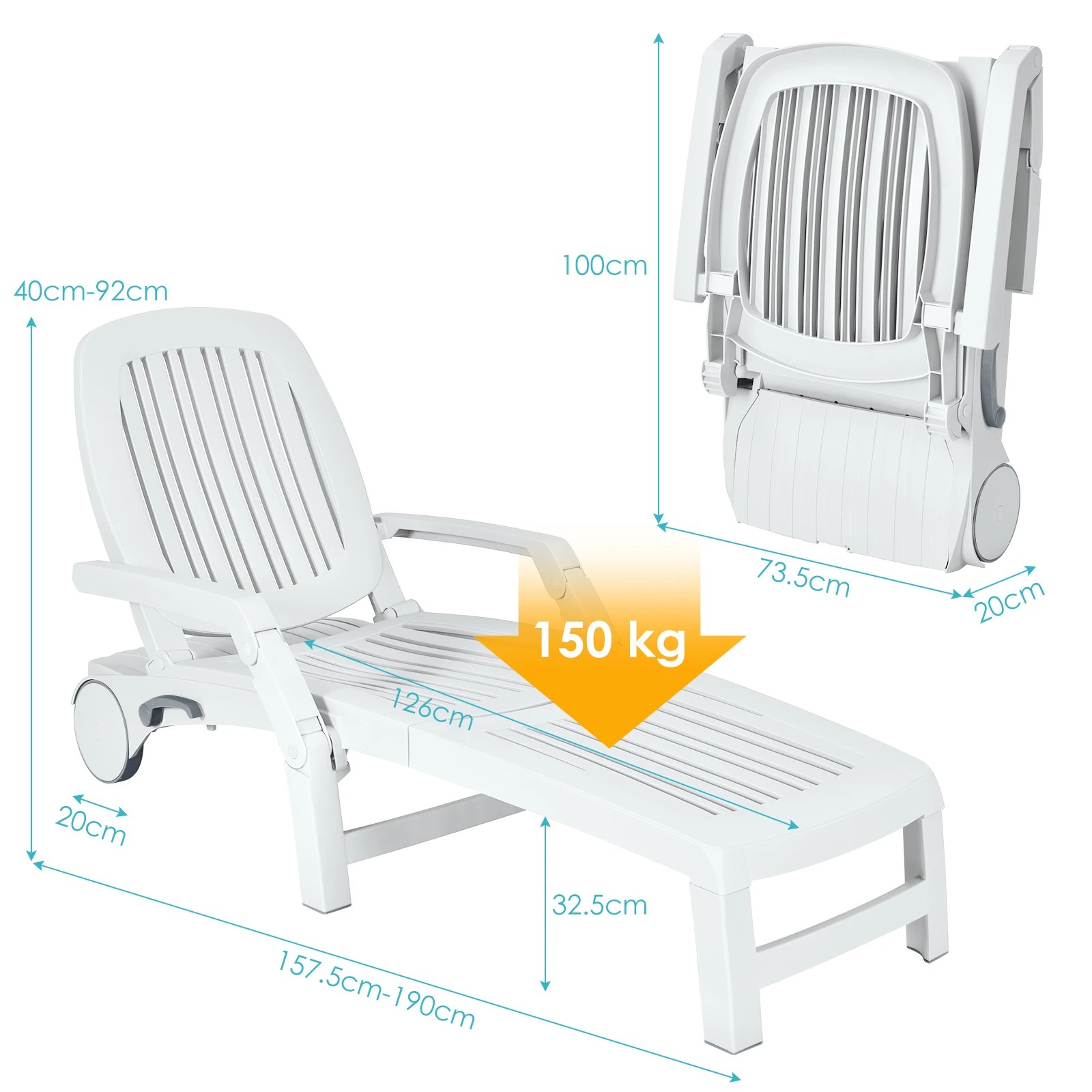 2 Costway Folding Sun Lounger Plastic Recliner Chair w/5-Position Adjustable Backrest - White, 2 of 2