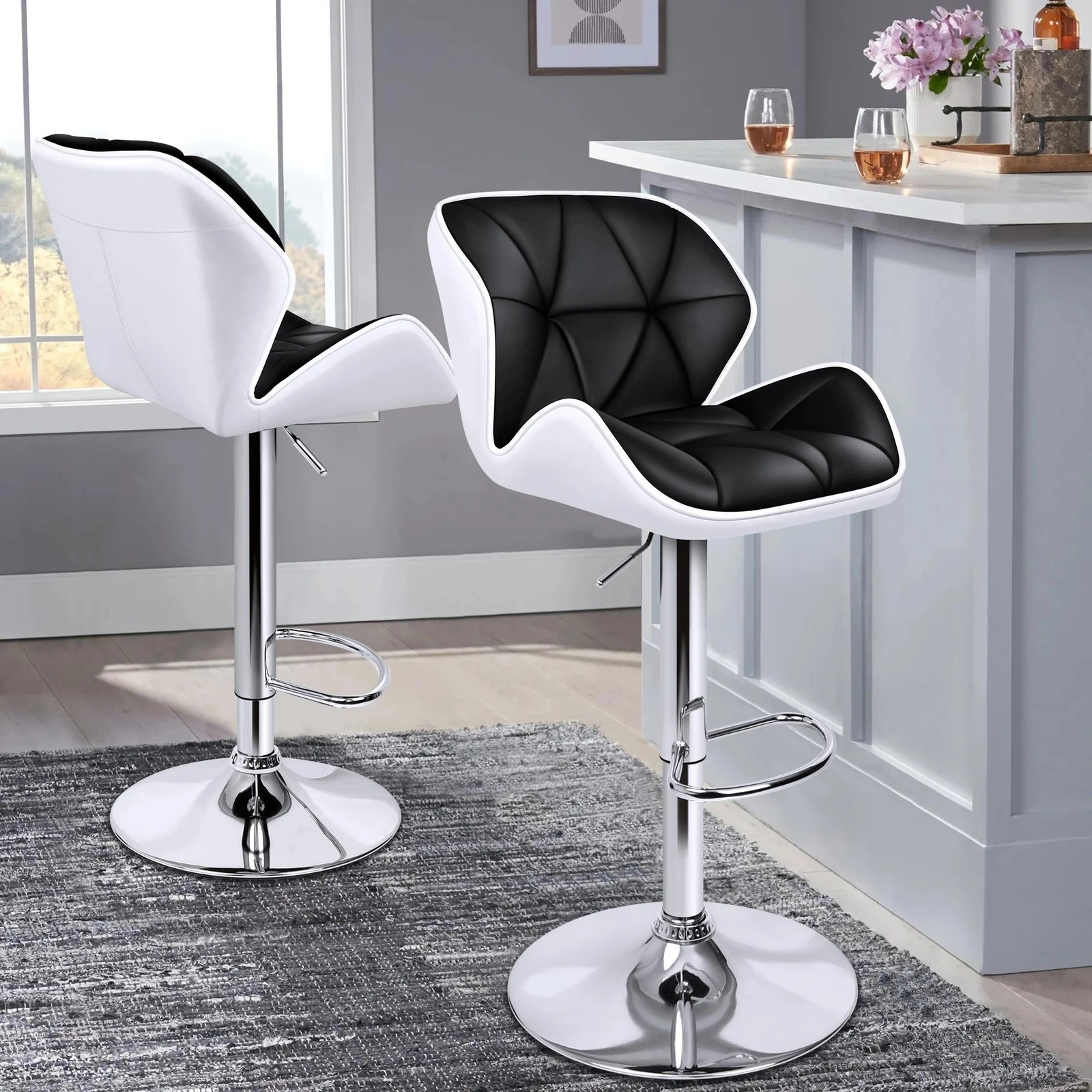 2 Alfordson 2x Bar Stools Gas Lift Leather - Black, 2 of 9