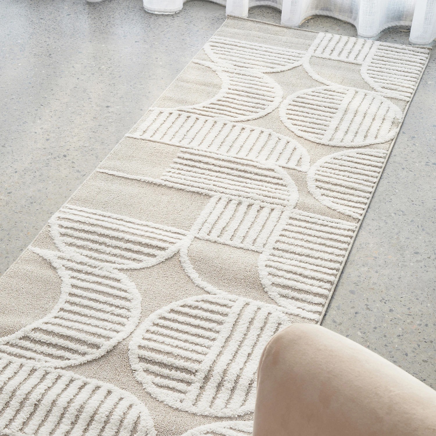 1 Common Ground Rugs Nirvana Leo 400x80cm - Large Runner Power Loomed Pet Friendly Rug - Beige, 1 of 7