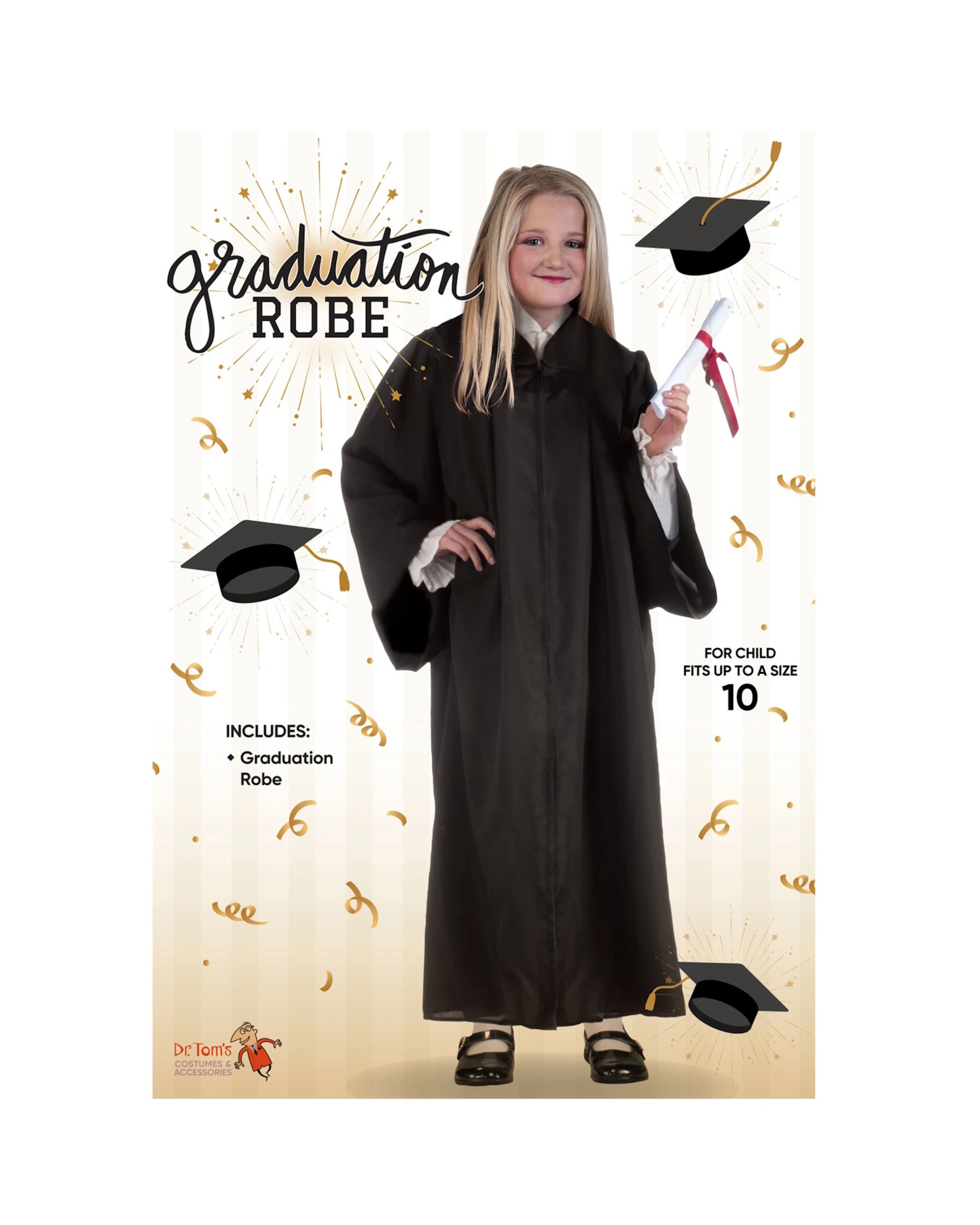 2 Tomfoolery Graduation Robe Kids Costume One Size - Black, 2 of 2