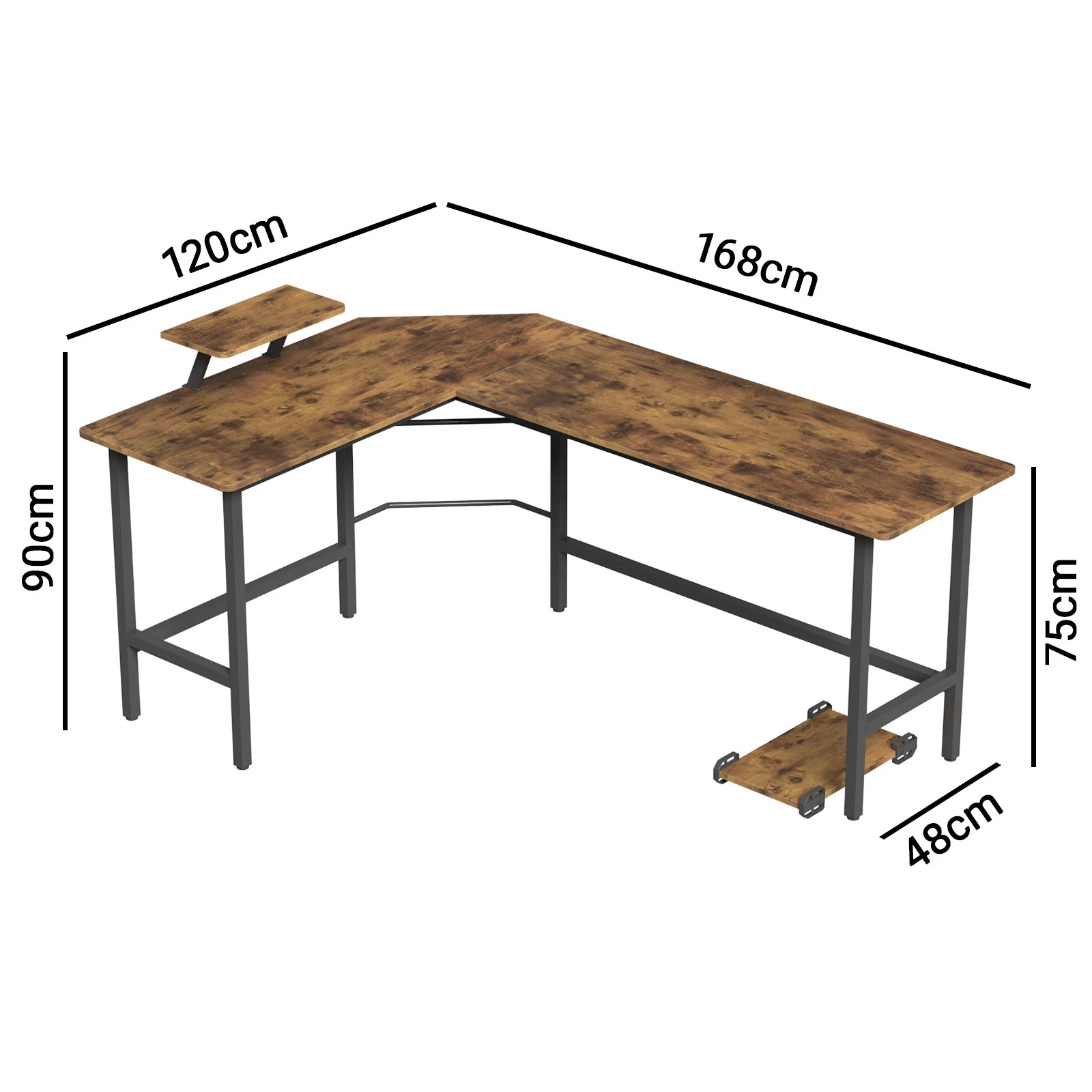 7 Advwin L-shaped Corner Desk With Laptop Stand Workstation Home Work Computer Desk Office Table - Brown, 7 of 9