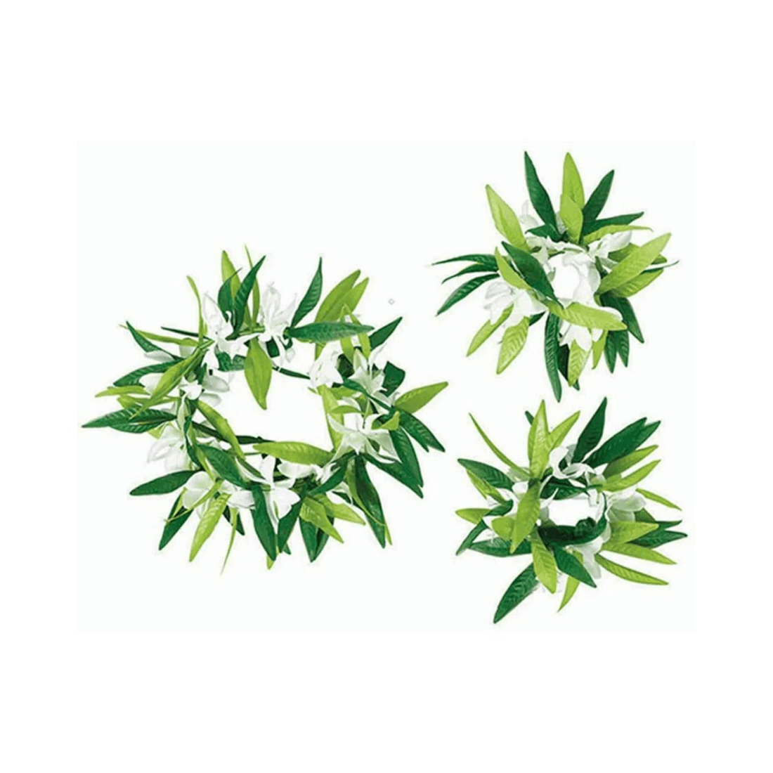 1 Amscan White Flower & Green Leaf Hawaiian Crown & Bracelet Set, 1 of 1