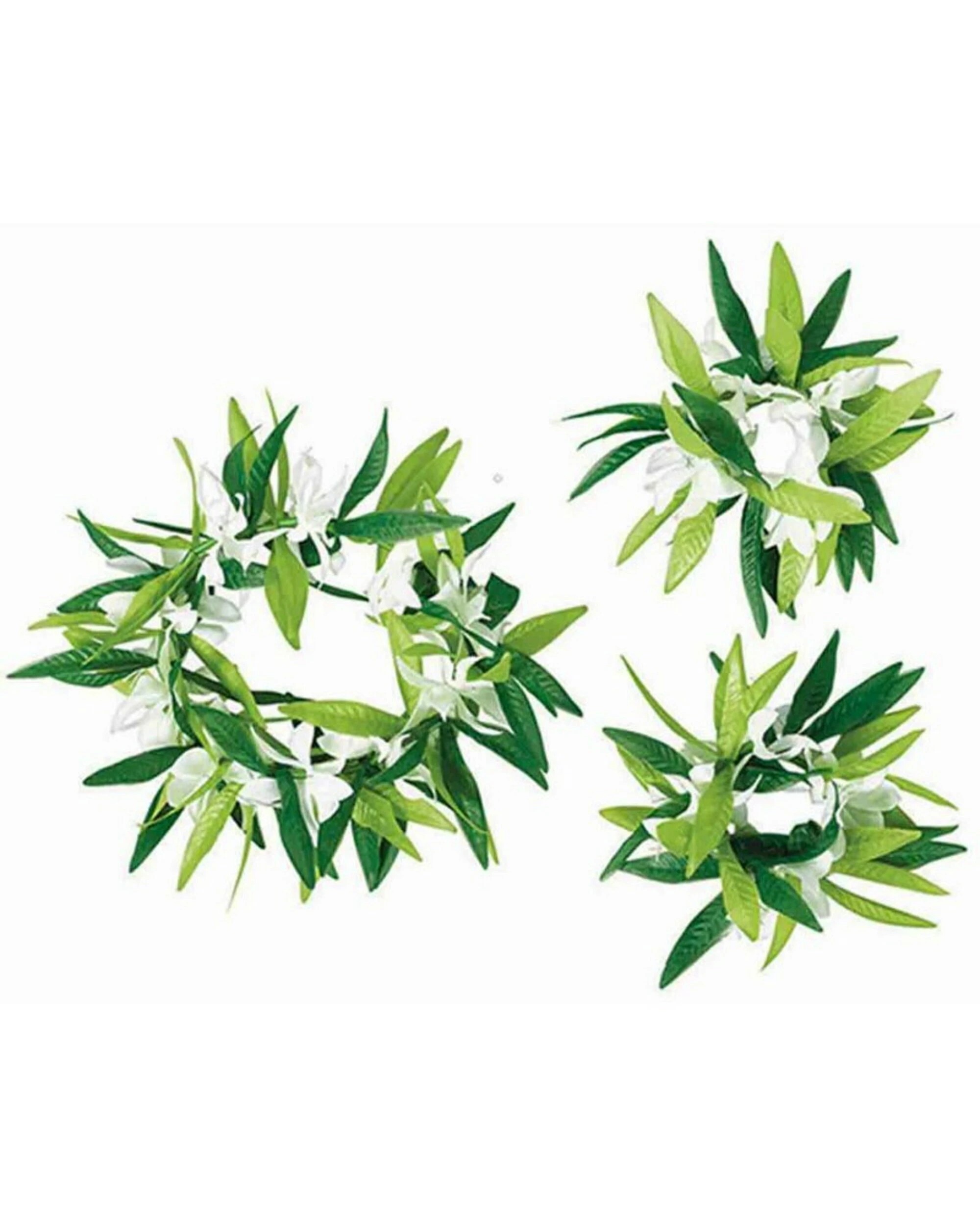 1 Anagram White Flower & Green Leaf Hawaiian Crown & Bracelet Set, 1 of 1