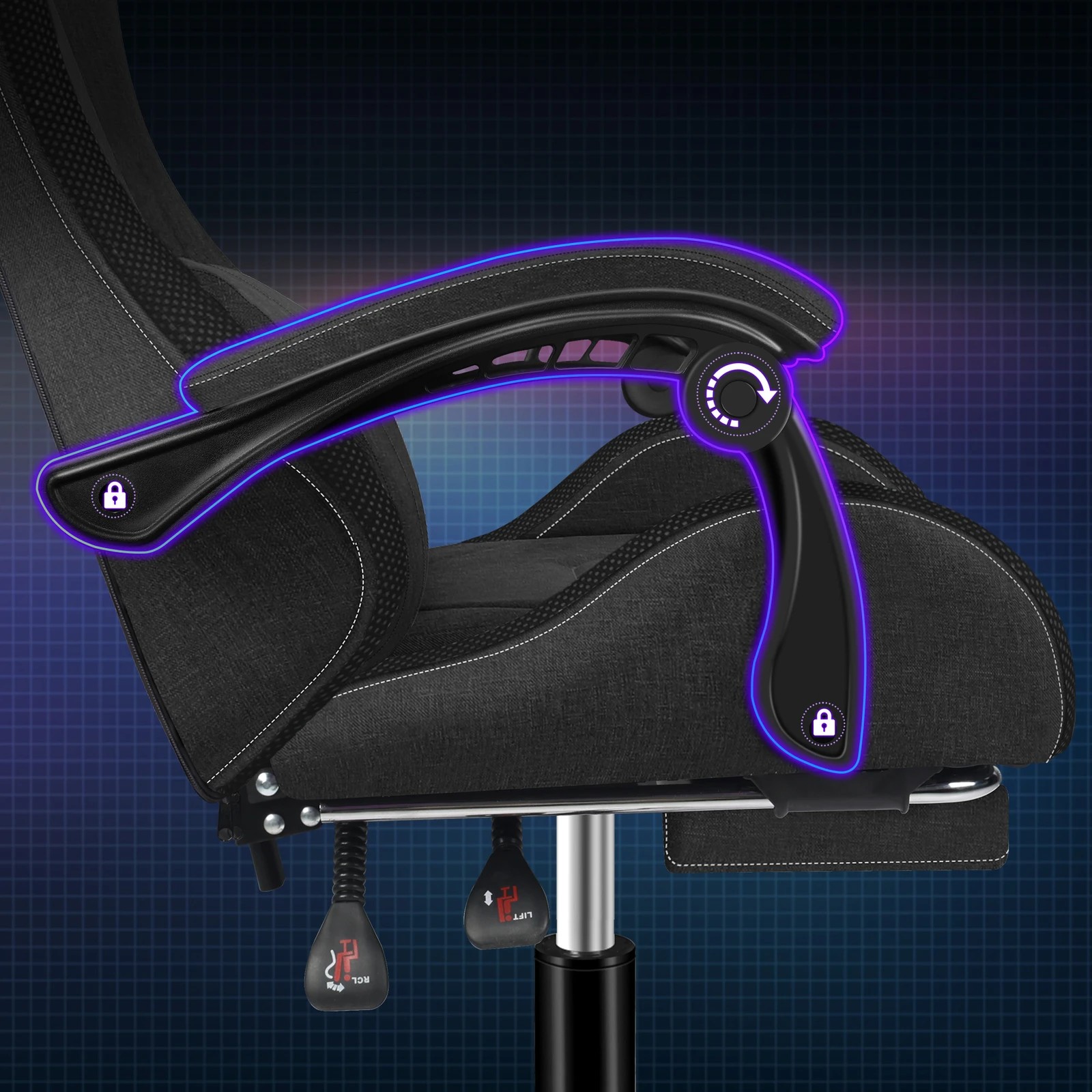 3 Alfordson Gaming Chair Office Massage 12 RGB LED Computer Seat Fabric - Dark Grey, 3 of 10