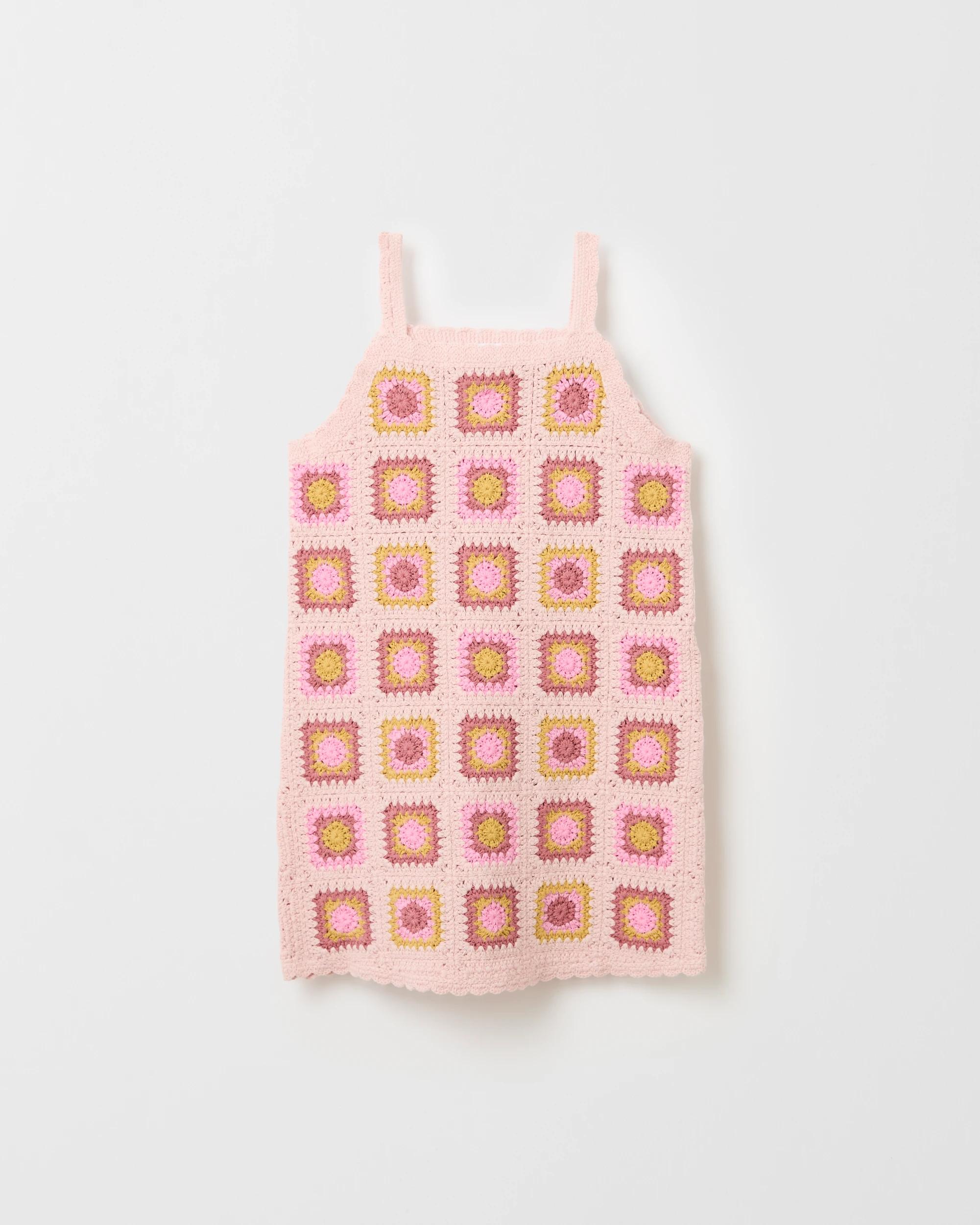 4 Target Kids Australian Cotton Blend Crochet Knit Dress TILE AOP PINK, 4 of 5