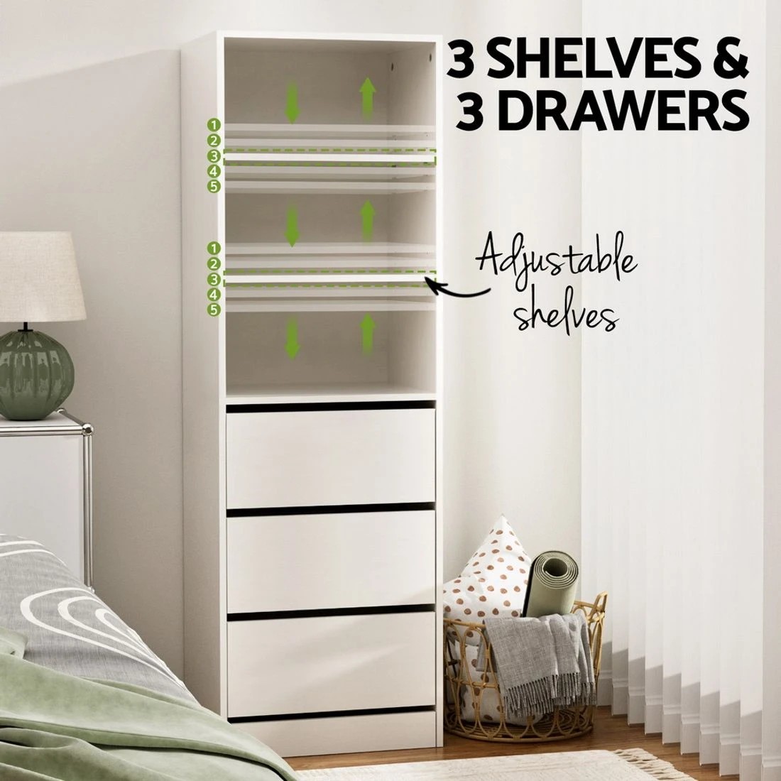 6 Artiss 3 Chest of Drawers Tallboy Cabinet - White, 6 of 8