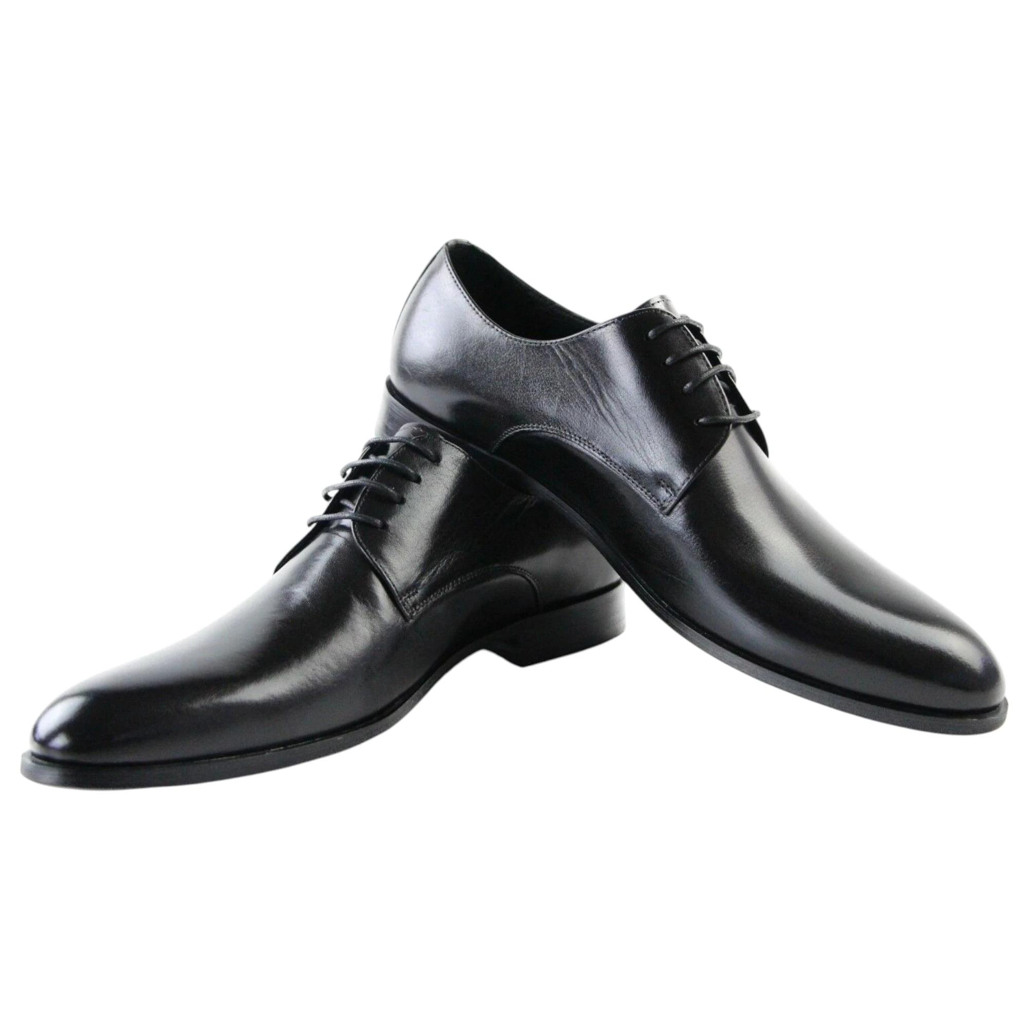 2 Zasel Beau Plain Leather Lace Up Dress Casual Work Mens Shoes BLACK, 2 of 4