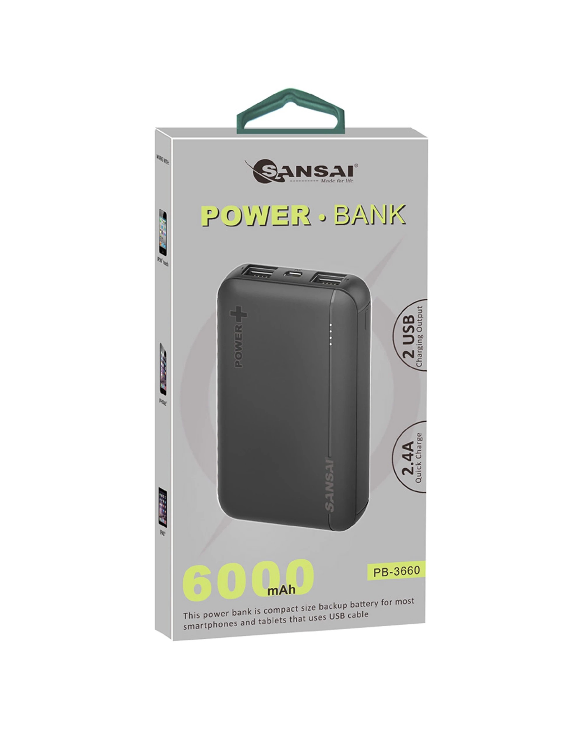 3 Sansai Power Bank Compact USB-C 6000mAh 22.5W With Kickstand LED - Assorted, 3 of 3