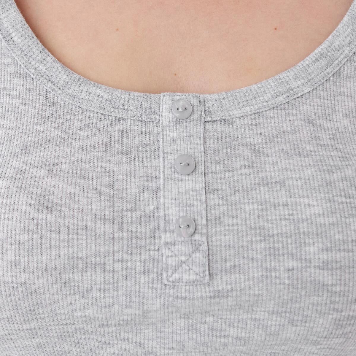 6 Long Sleeve Rib Henley Top Slvr Marle, 6 of 6
