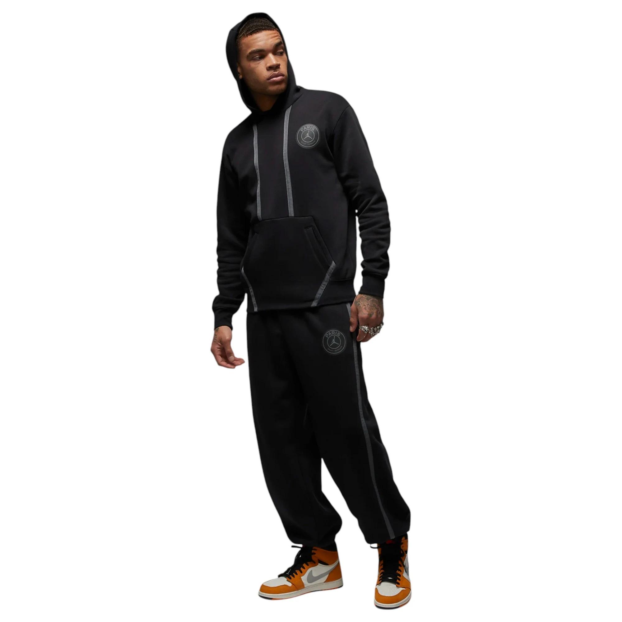 1 Nike Mens Jordan Paris Saint-Germain Black Fleece Pullover Hoodie BLACK, 1 of 7