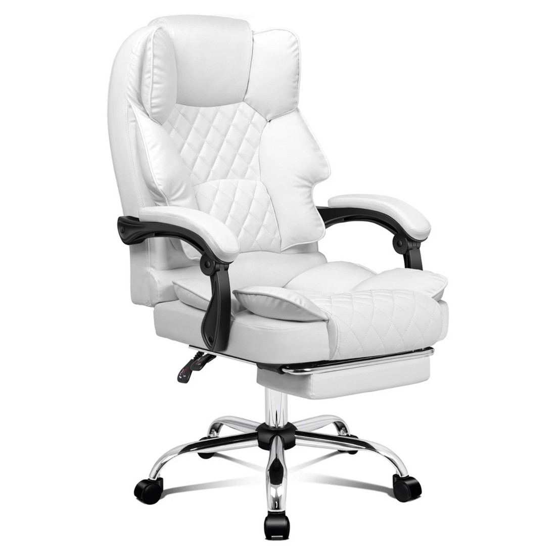 1 Alfordson Office Chair Gaming Executive Computer PU Leather Seat Recliner - White, 1 of 10
