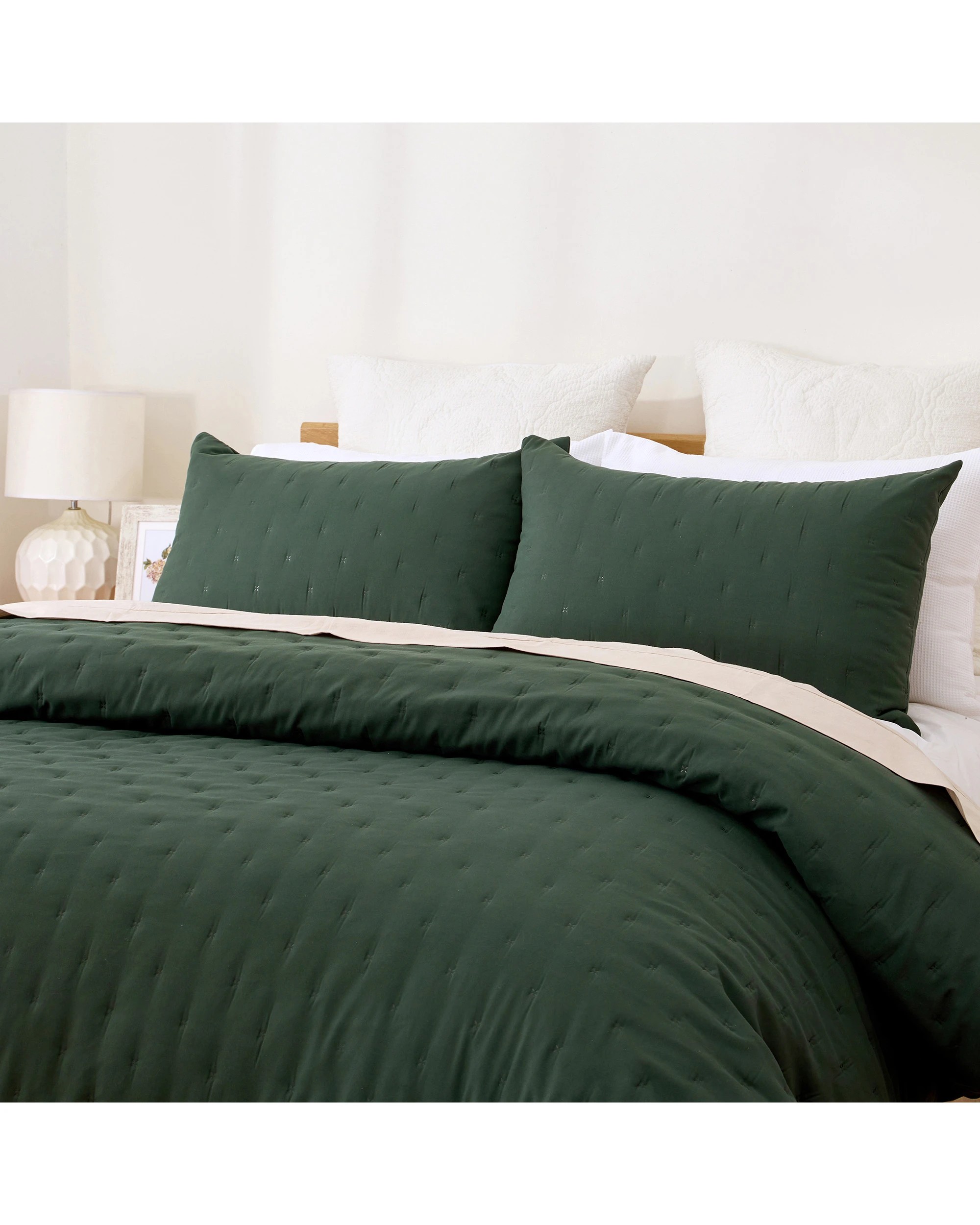 2 Dreamaker Ormond Quilted Quilt Cover Set King Bed - King Bed - Forest Green, 2 of 9