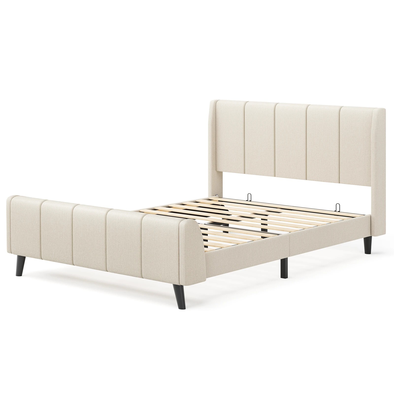 1 Alfordson Bed Frame King Single Tufted Headboard Base Beige Fabric Hundolf - Beige, 1 of 10