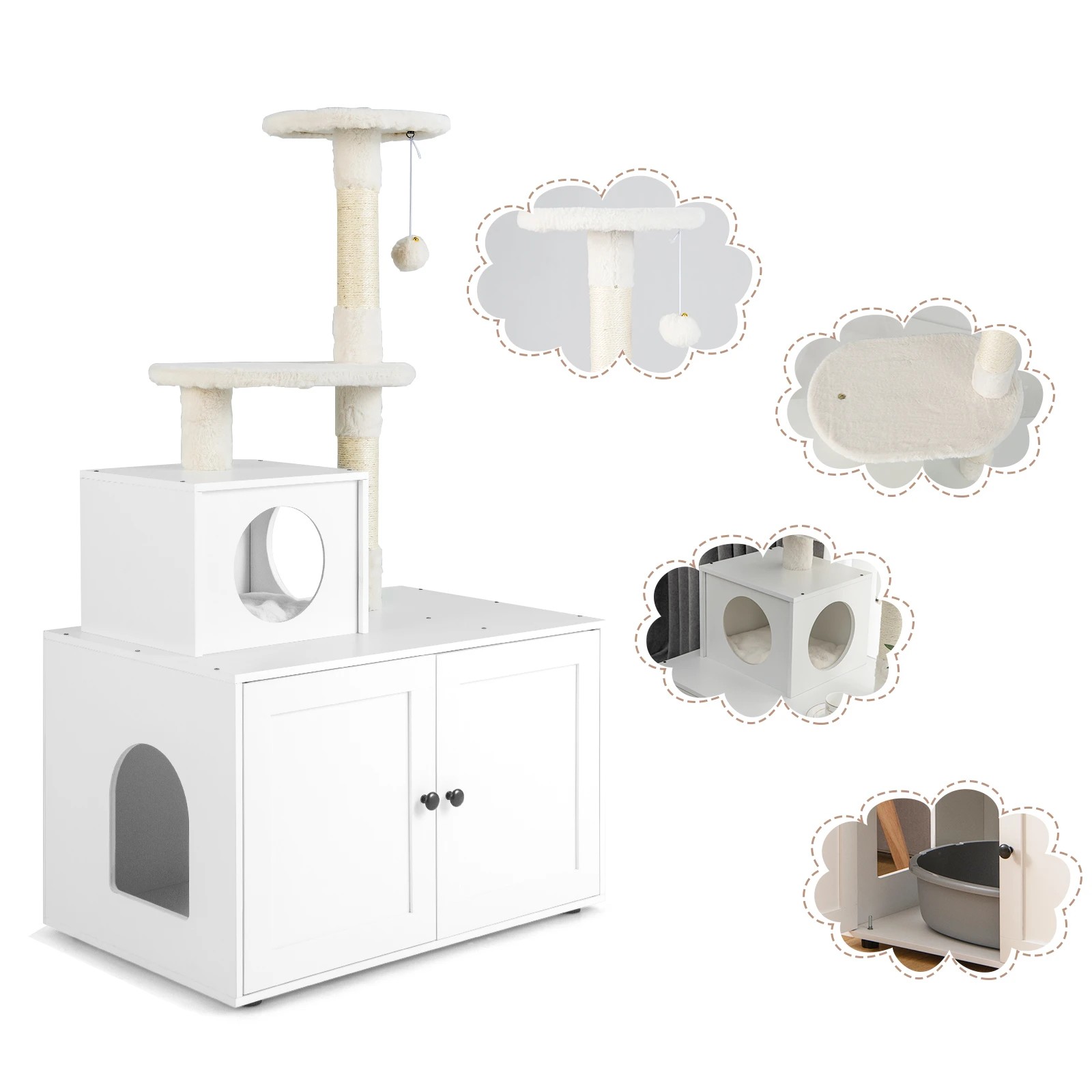 3 Costway 3-in-1 Cat Tree Tower Pet Litter Box Kitty Condo, 3 of 6