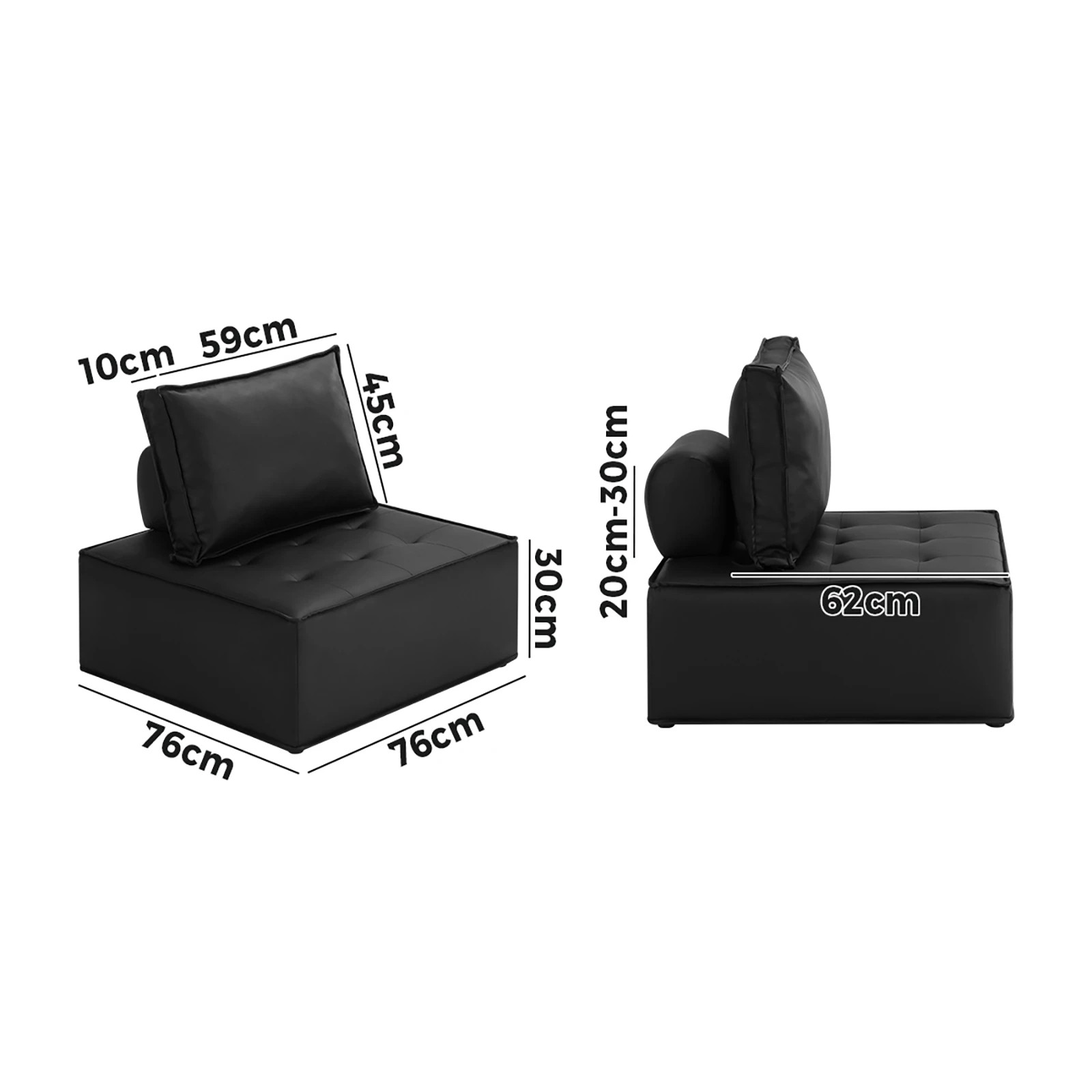 9 Oikiture 2pc Modular Sofa Lounge Chair Armless Tofu Back Pu Leather
 - Black, 9 of 10