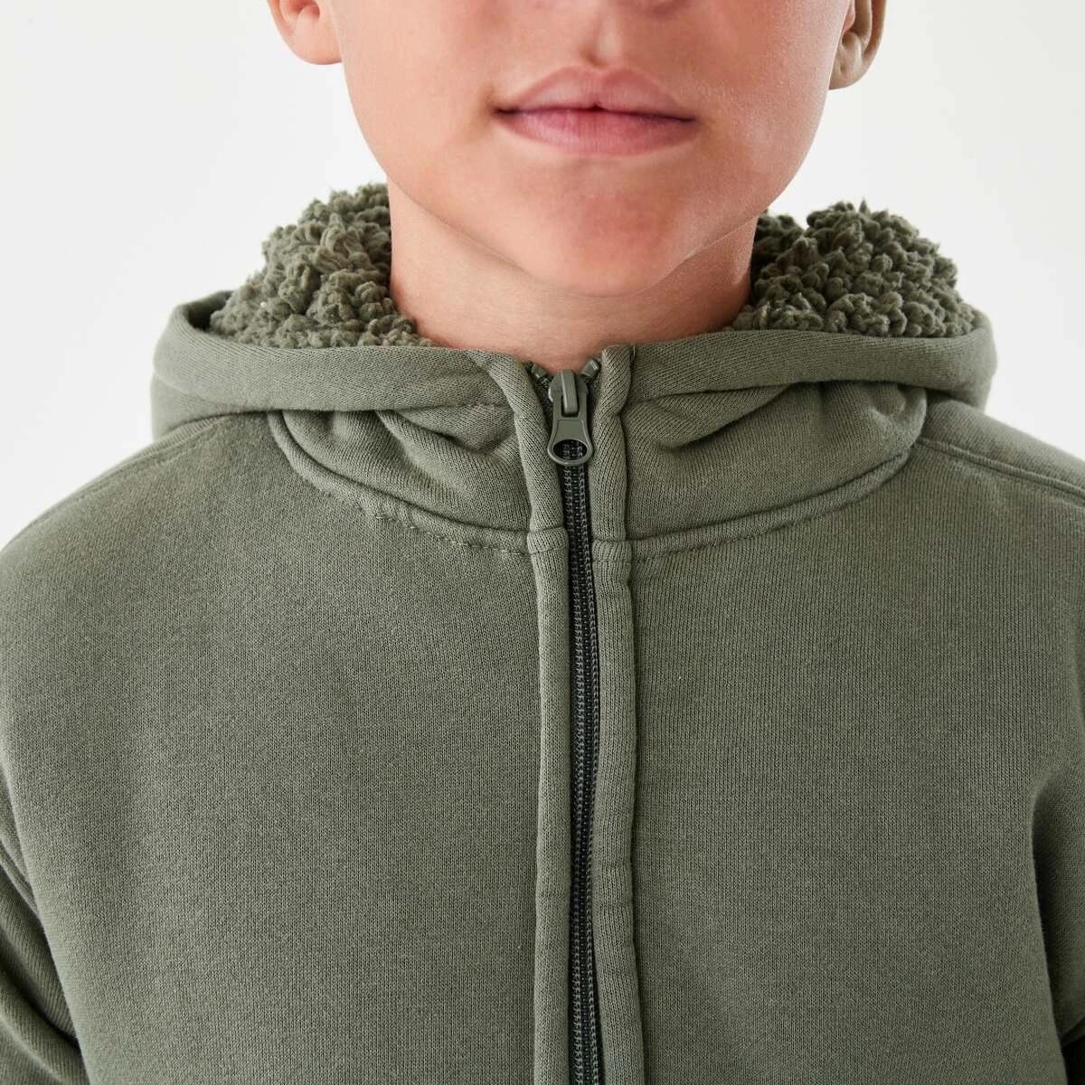 4 Sherpa Lined Zip Through Hoodie Grn 4 Leaf, 4 of 7