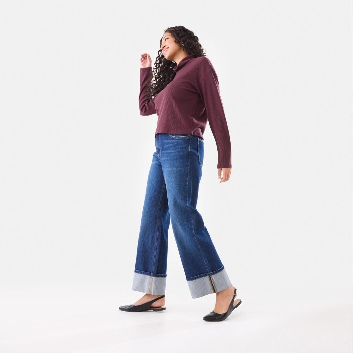 3 Cuffed Hem Jeans Dark Wash, 3 of 7