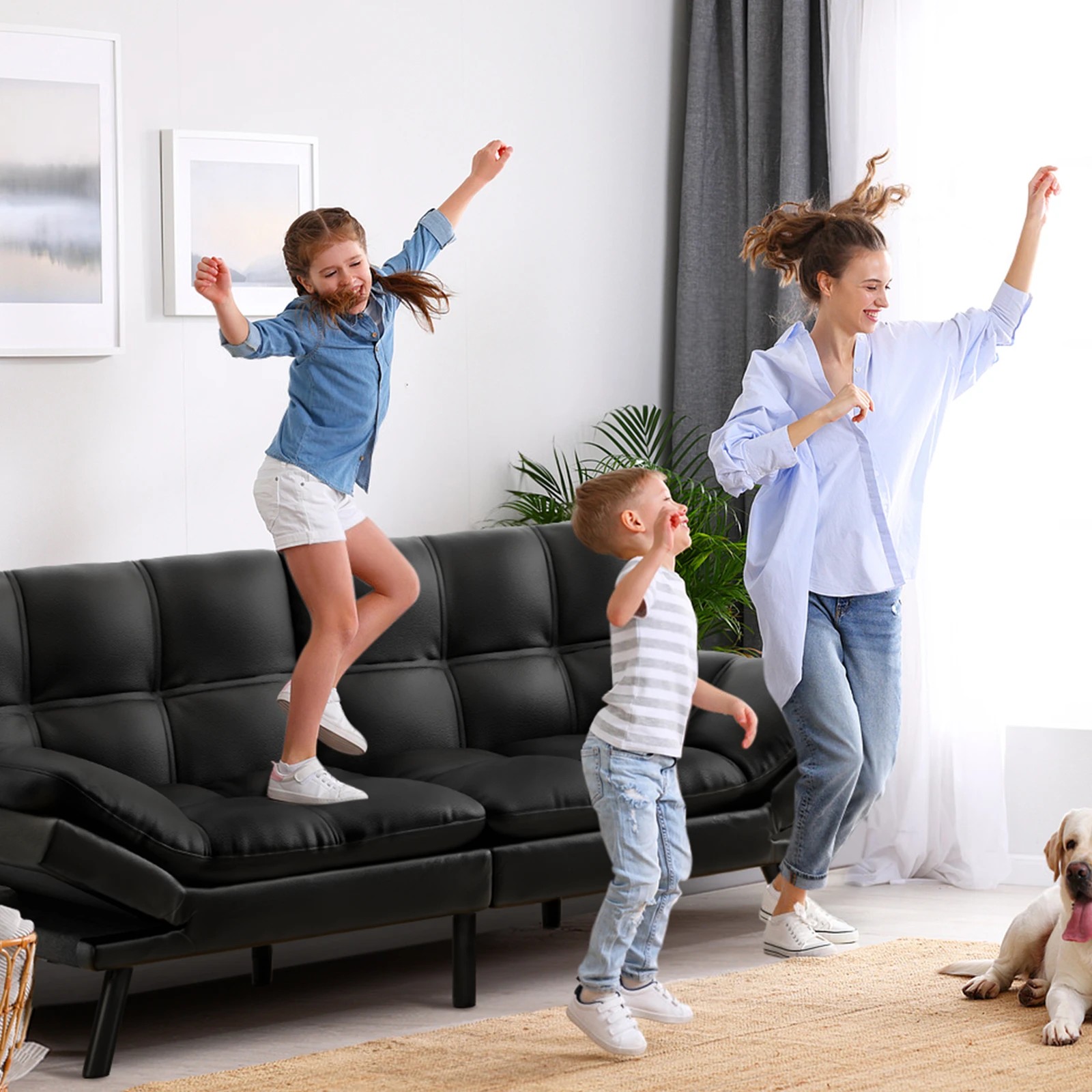 9 Alfordson Sofa Bed Couch 3 Seater Recliner Lounge - Black, 9 of 9