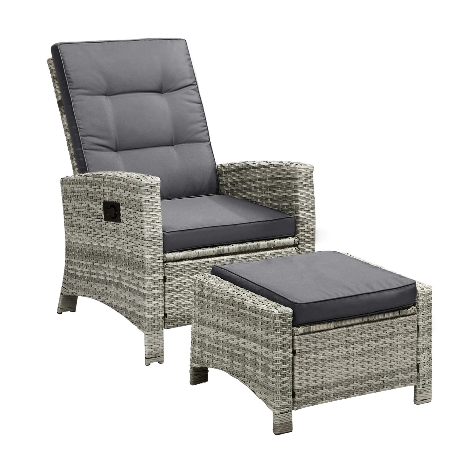 1 Livsip Recliner Chairs Sun Lounge Outdoor Furniture Wicker Patio Garden Sofa
 - Grey, 1 of 9