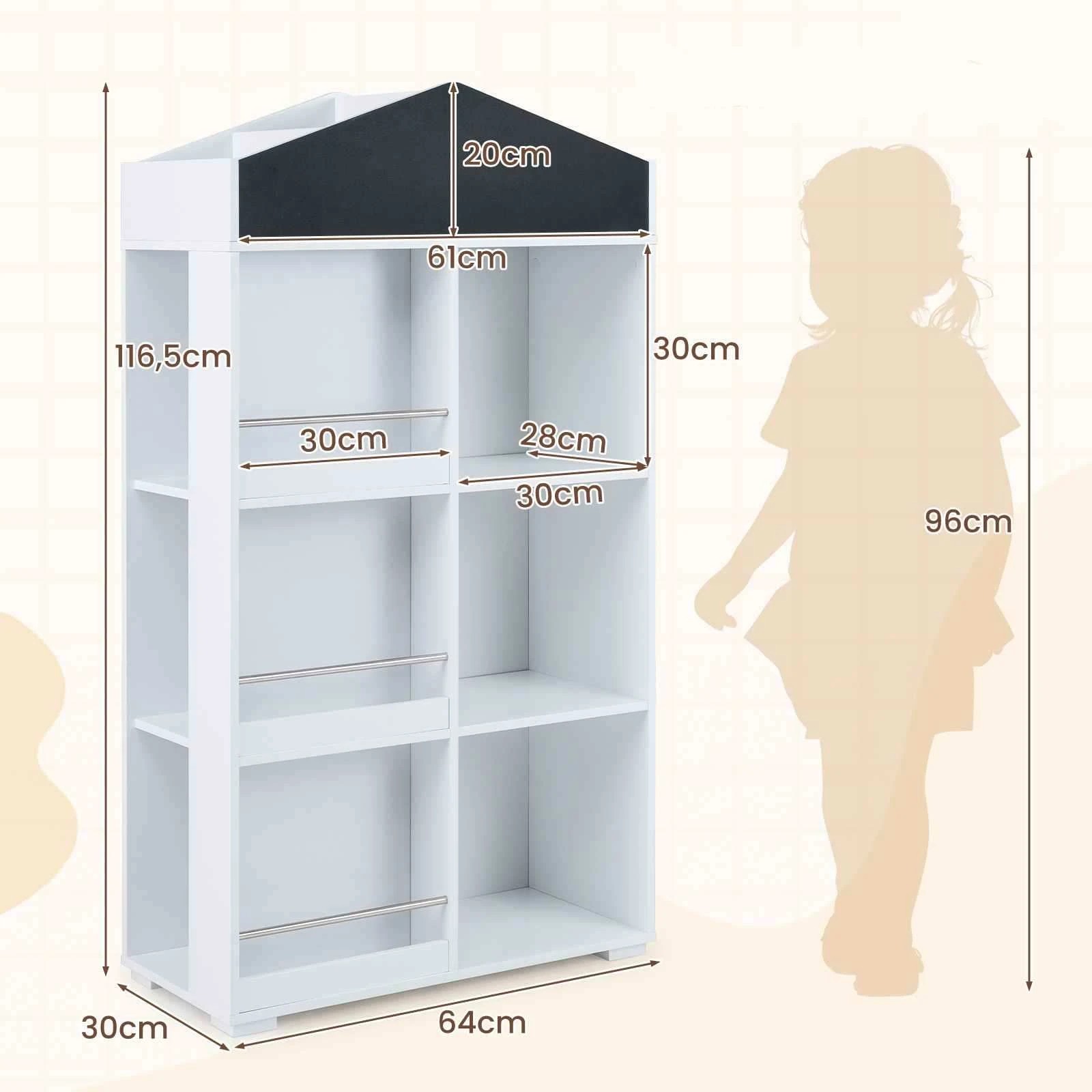 2 Costway Bookshelf & Toy Storage Organizer Wooden Bookcase Chalkboard - White, 2 of 3