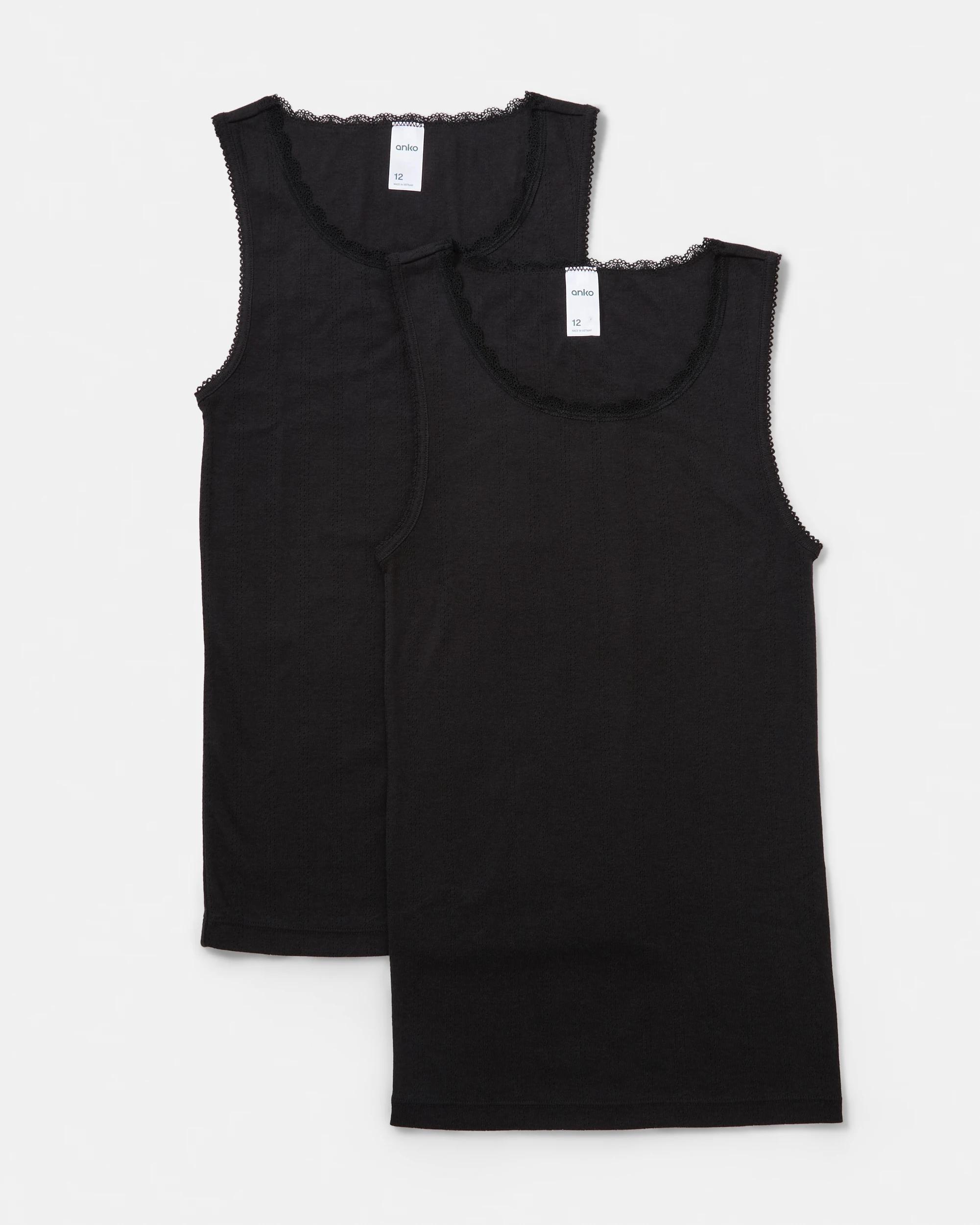 7 2 Pack Pointelle Thermal Vests Black, 7 of 10