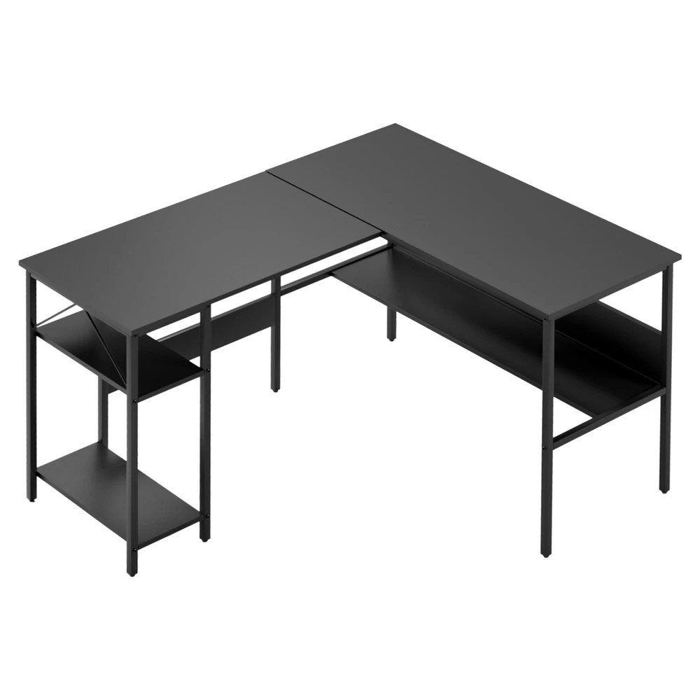 1 Artiss Computer Desk L shape Home Office Study Table Desks Open Shelf - Black, 1 of 5