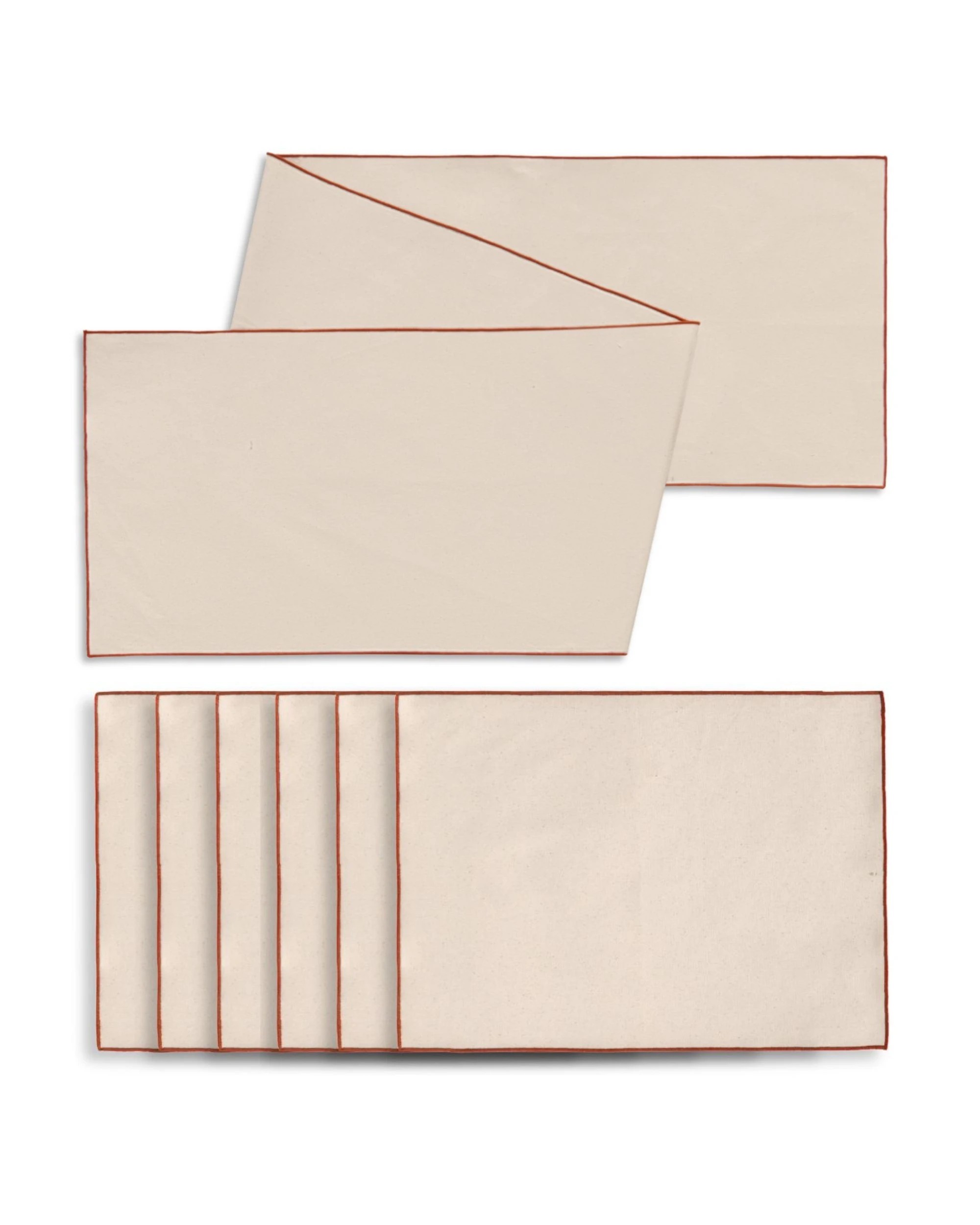 2 Cadence & Co. Harvest Table Runner with Set of 6 Placemats - Natural with Rust Edge, 2 of 10