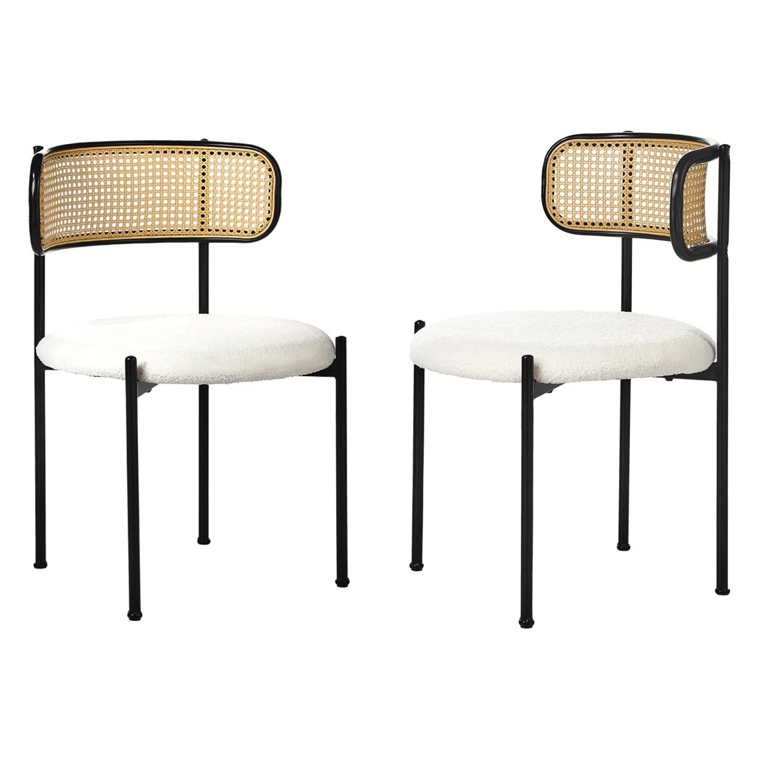 1 Oikiture 2x Dining Chair Round Boucle Kitchen Lounge Backrest Metal Legs
 - White, 1 of 10