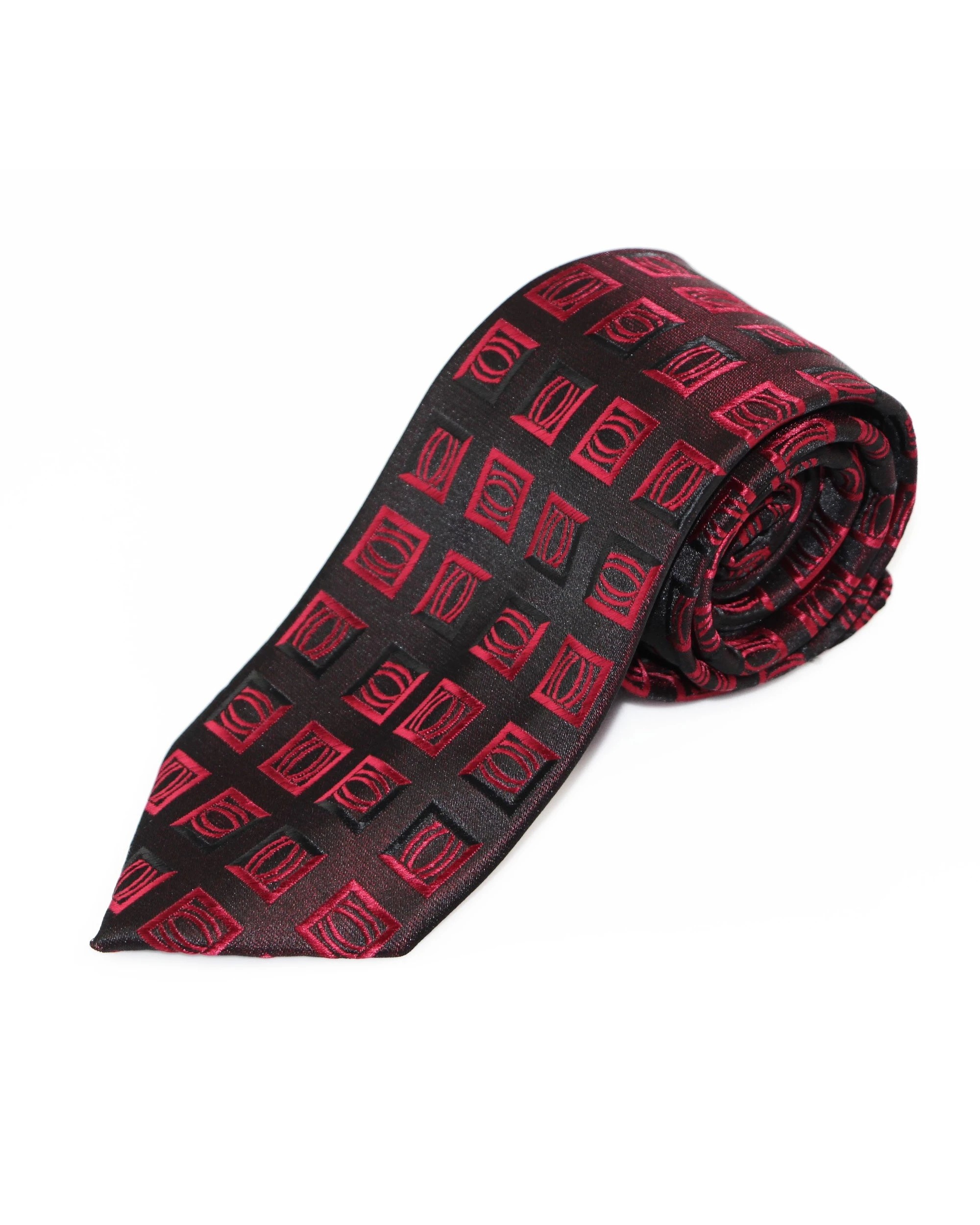 2 Zasel Mens Red & Black Square Box Patterned 8cm Neck Tie, 2 of 2