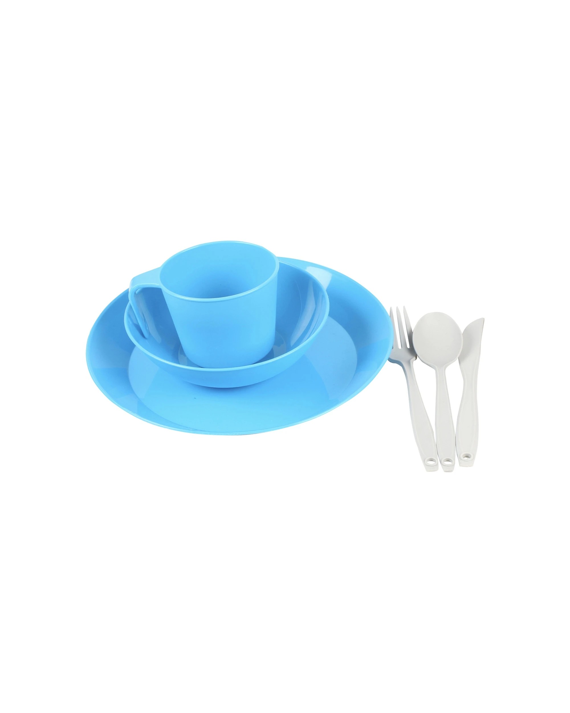 1 Wildtrak Plastic Camp Dinner Set 6pc With Net Bag Camping Tableware Cutlery - Blue, 1 of 2