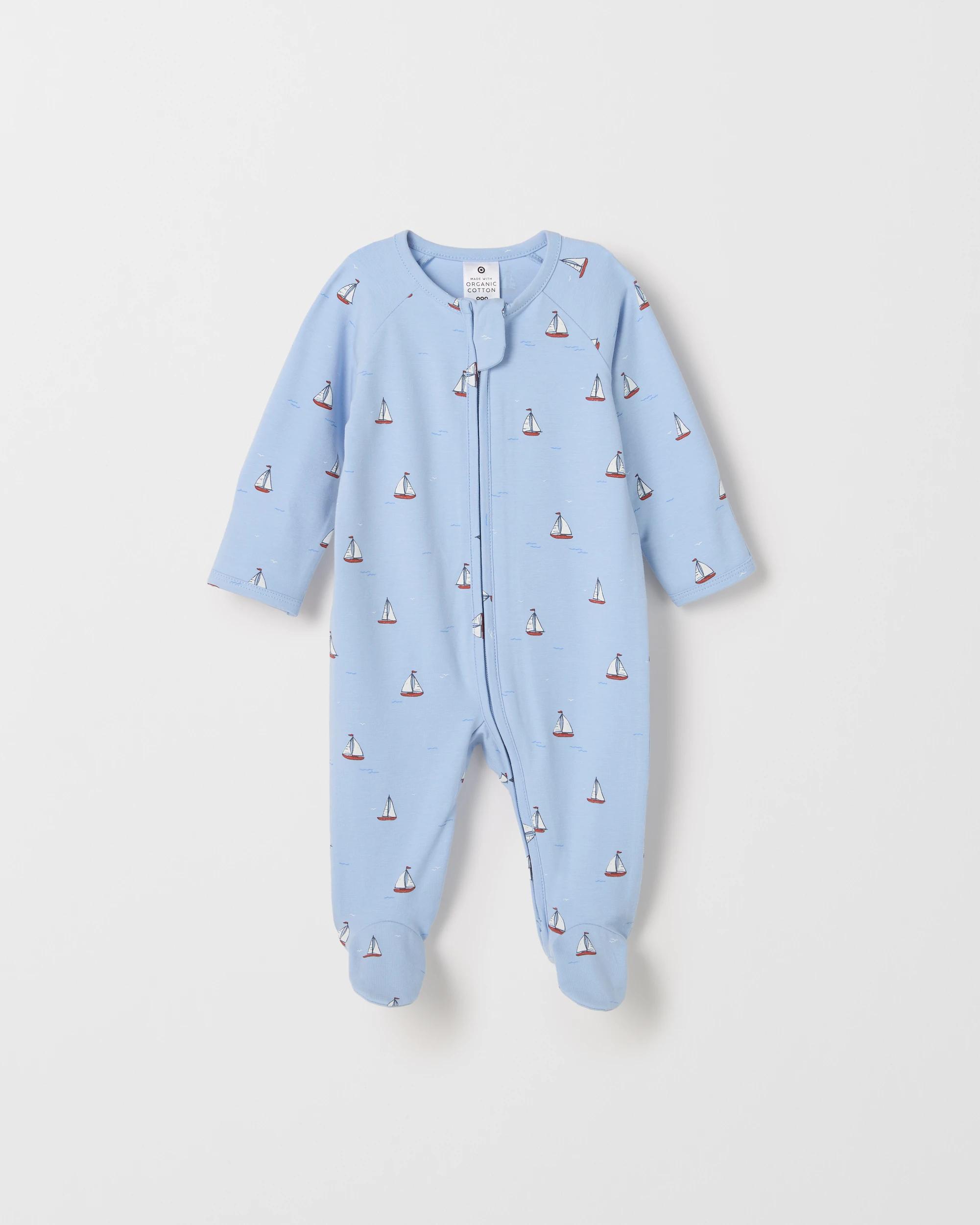 1 Target Baby Baby Organic Cotton Zip Coverall SAILBOATS BLUE, 1 of 2