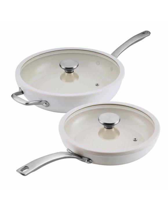 Circulon Halo With LaserDefense(TM) Ceramic Nonstick Induction 25/30cm Covered Skillet Set - White