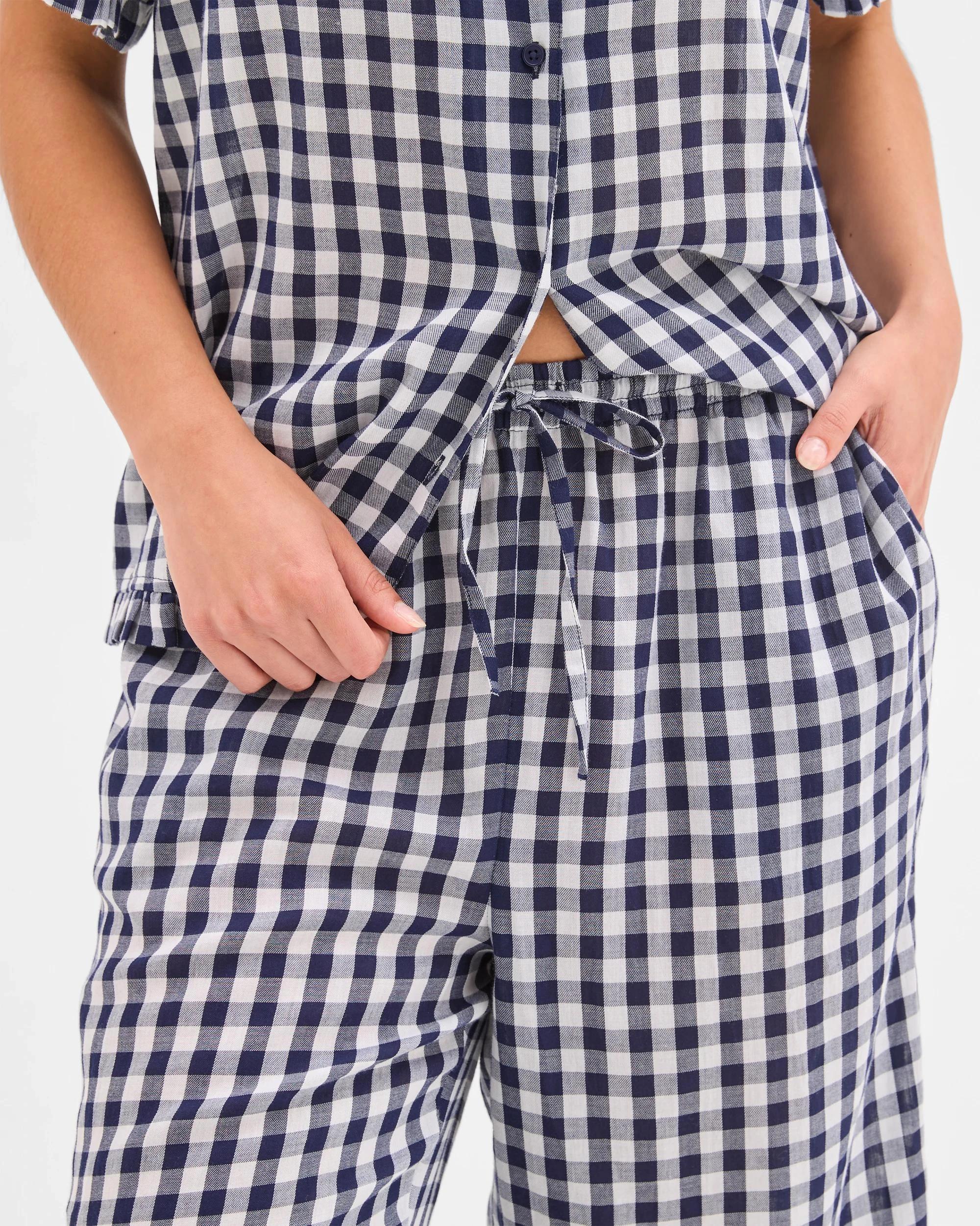 5 Target Woman Australian Cotton Crop Leg Pyjama Set NAVY GINGHAM, 5 of 7