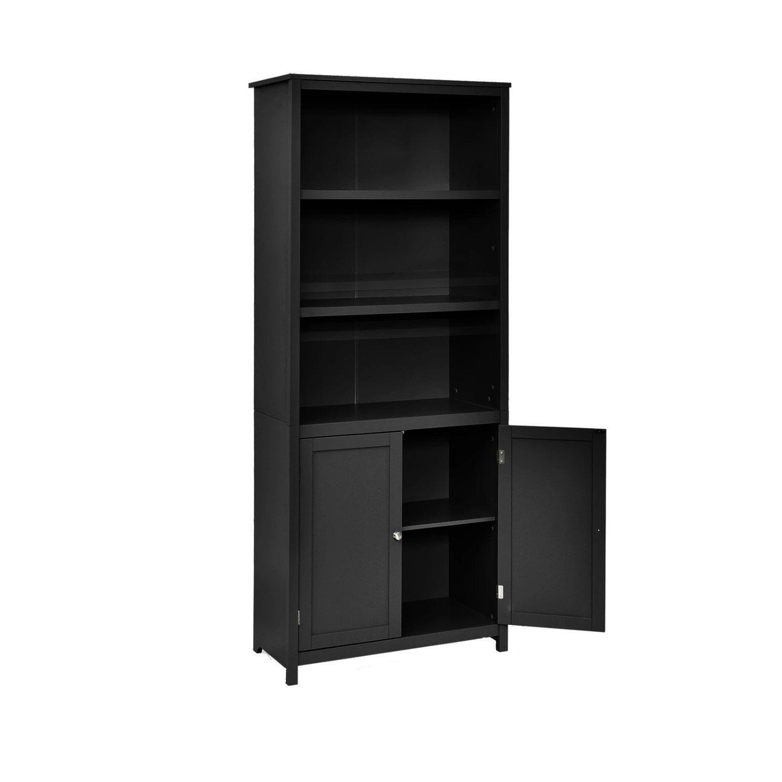 1 Costway 180cm Tall Bookcase Wooden Bookshelf Storage Organizer Display Shelf w/3 Open Shelves - Black, 1 of 4