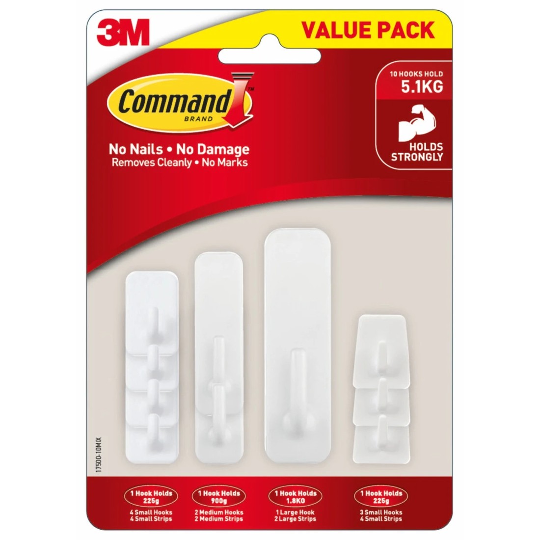 1 10 Pack 3M Command Adhesive Hooks Basic Mixed Value Pack - White, 1 of 2