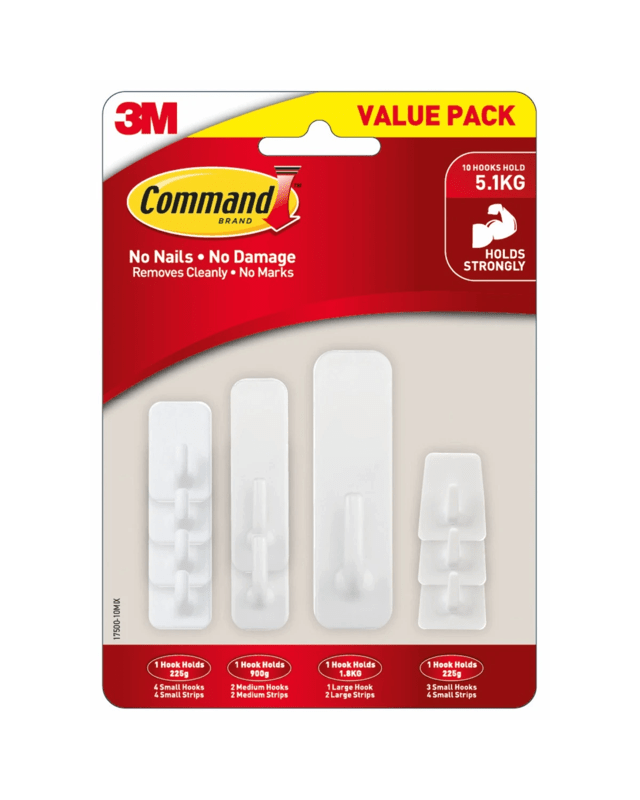 10 Pack 3M Command Adhesive Hooks Basic Mixed Value Pack - W