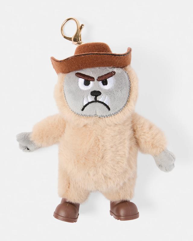 Cowboy Monster Charm Keyring - Beige, Brown and Gold 