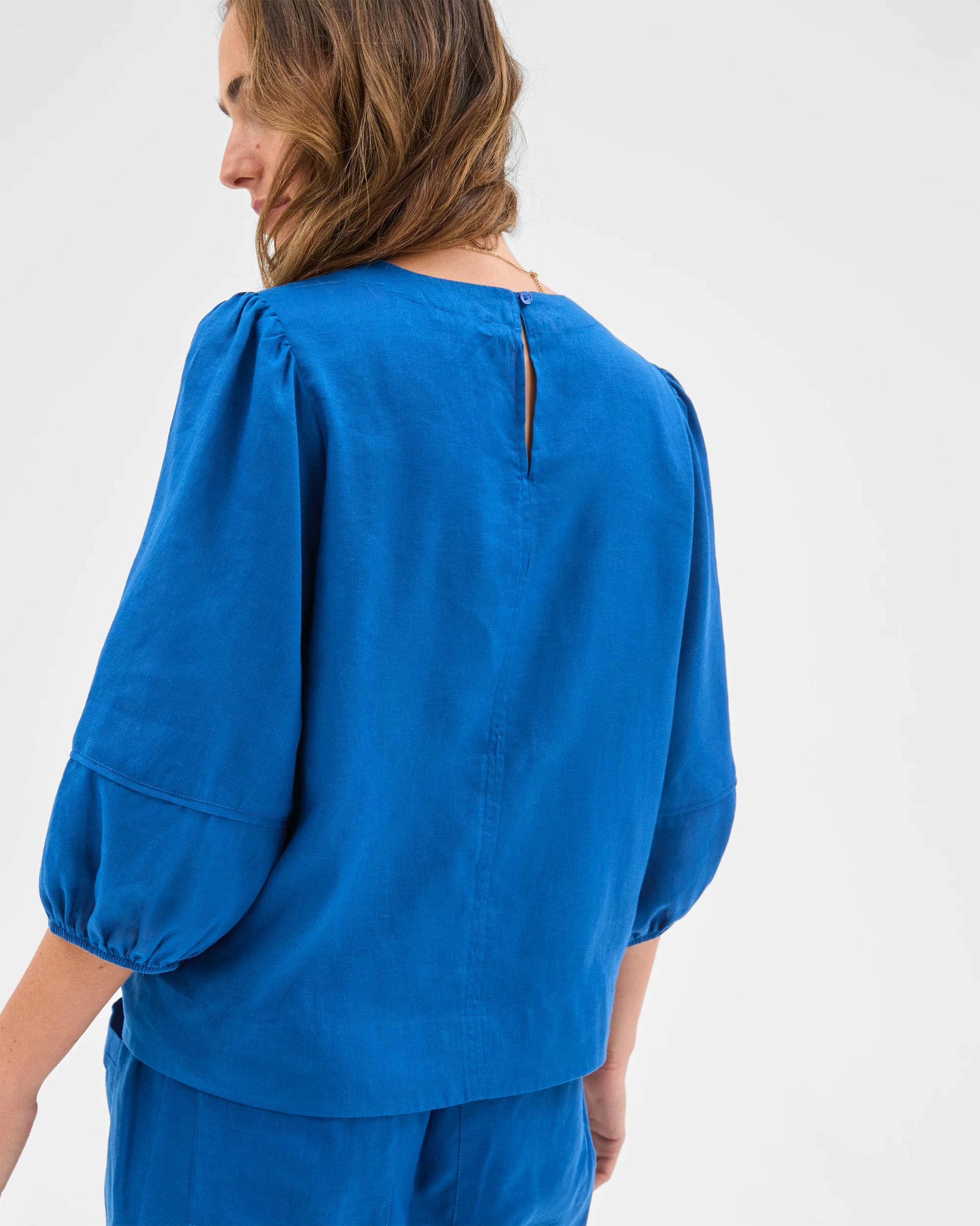 6 Target Woman European Linen 3/4 Sleeve Femme Popover Blouse DEEP OCEAN, 6 of 6