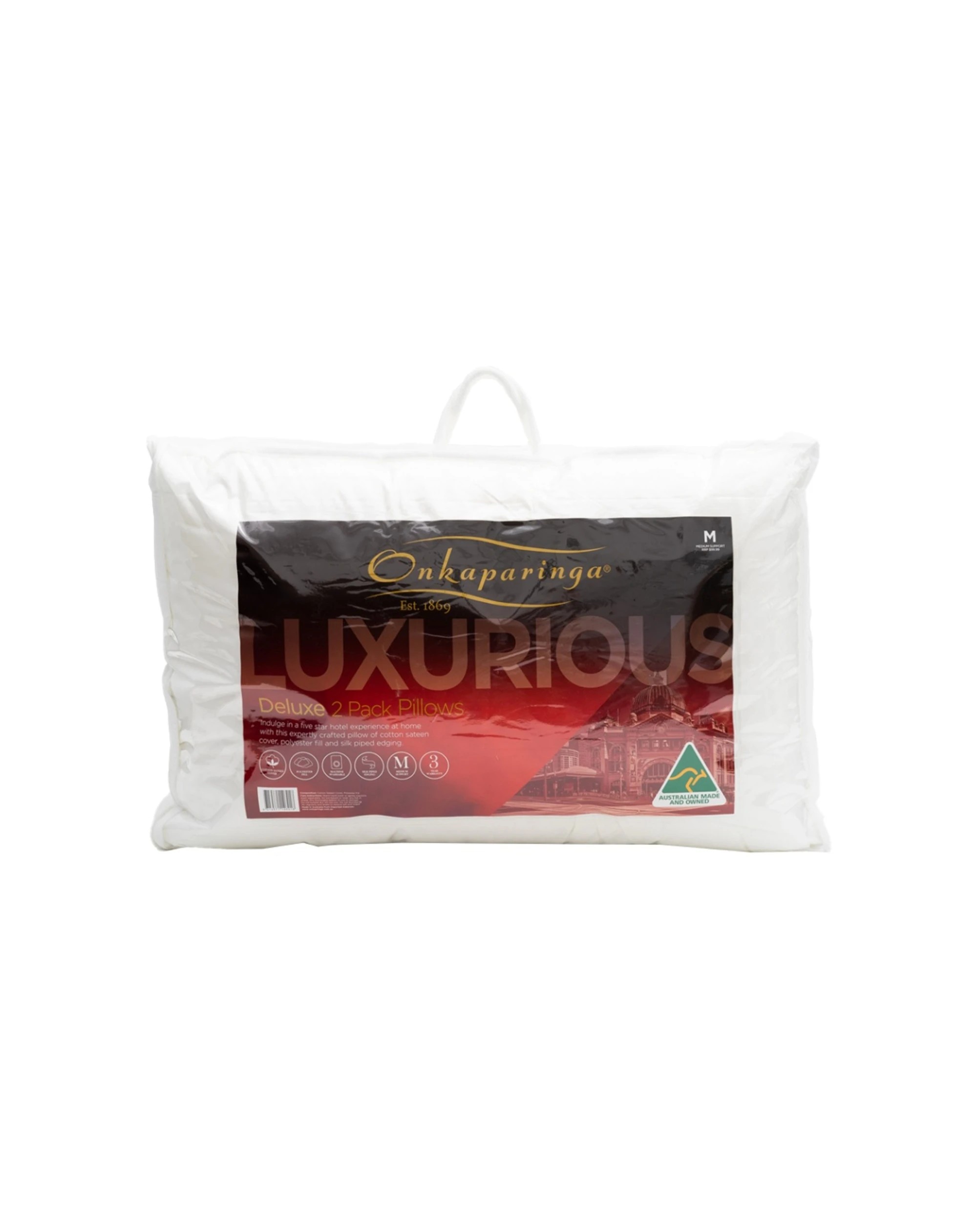 2 Onkaparinga Deluxe Pillows With Cotton Sateen Cover Medium Support 2x 2pc - Plain, 2 of 5
