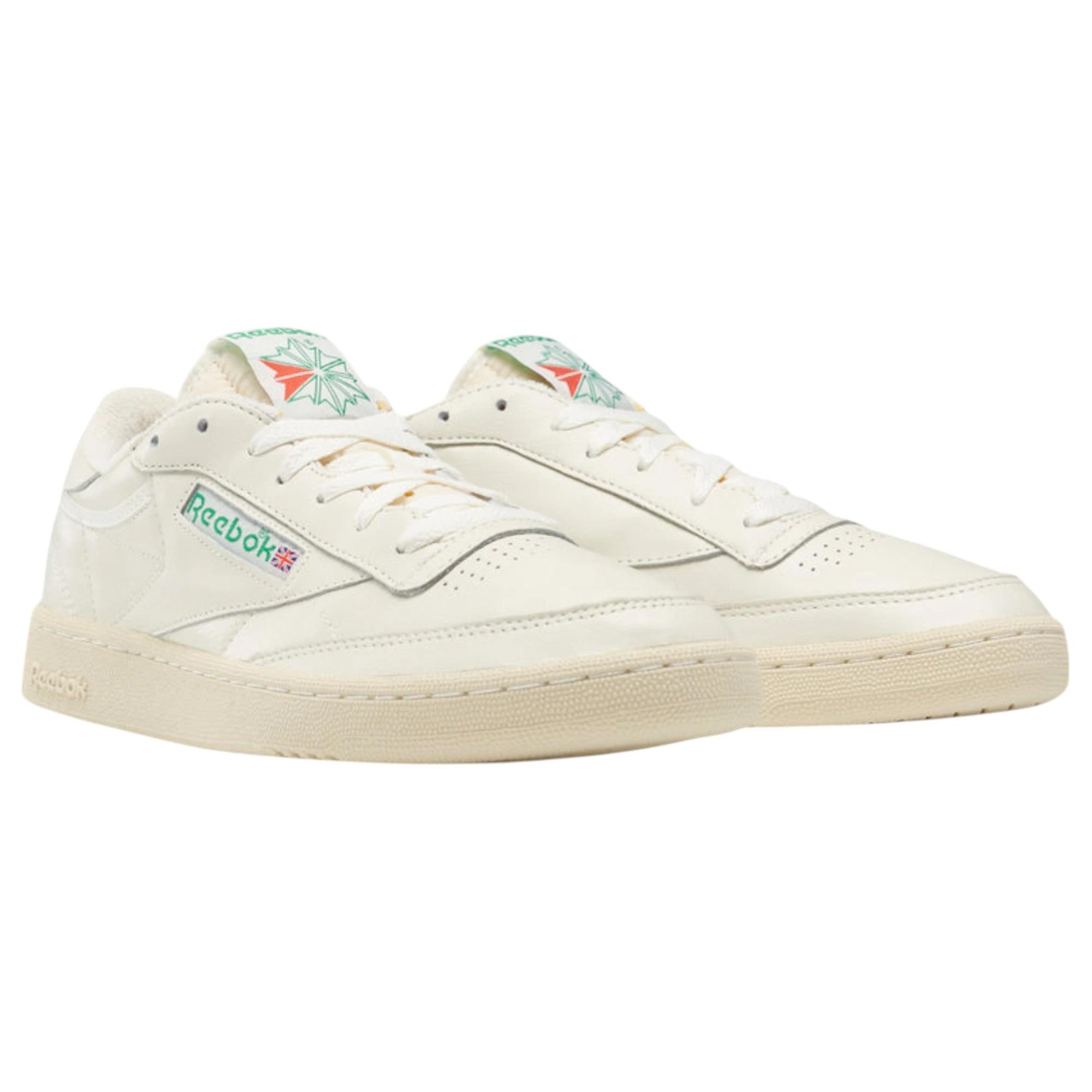 2 Reebok Mens Club C 85 Vintage Casual Shoes CHALK/GREEN, 2 of 8