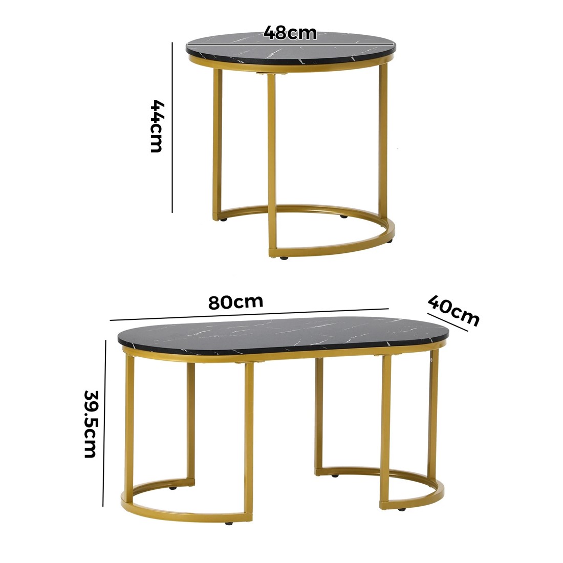 9 Oikiture Coffee Table Set Of 2 Nesting Side End Tables Marble Effect
 - Black, 9 of 9